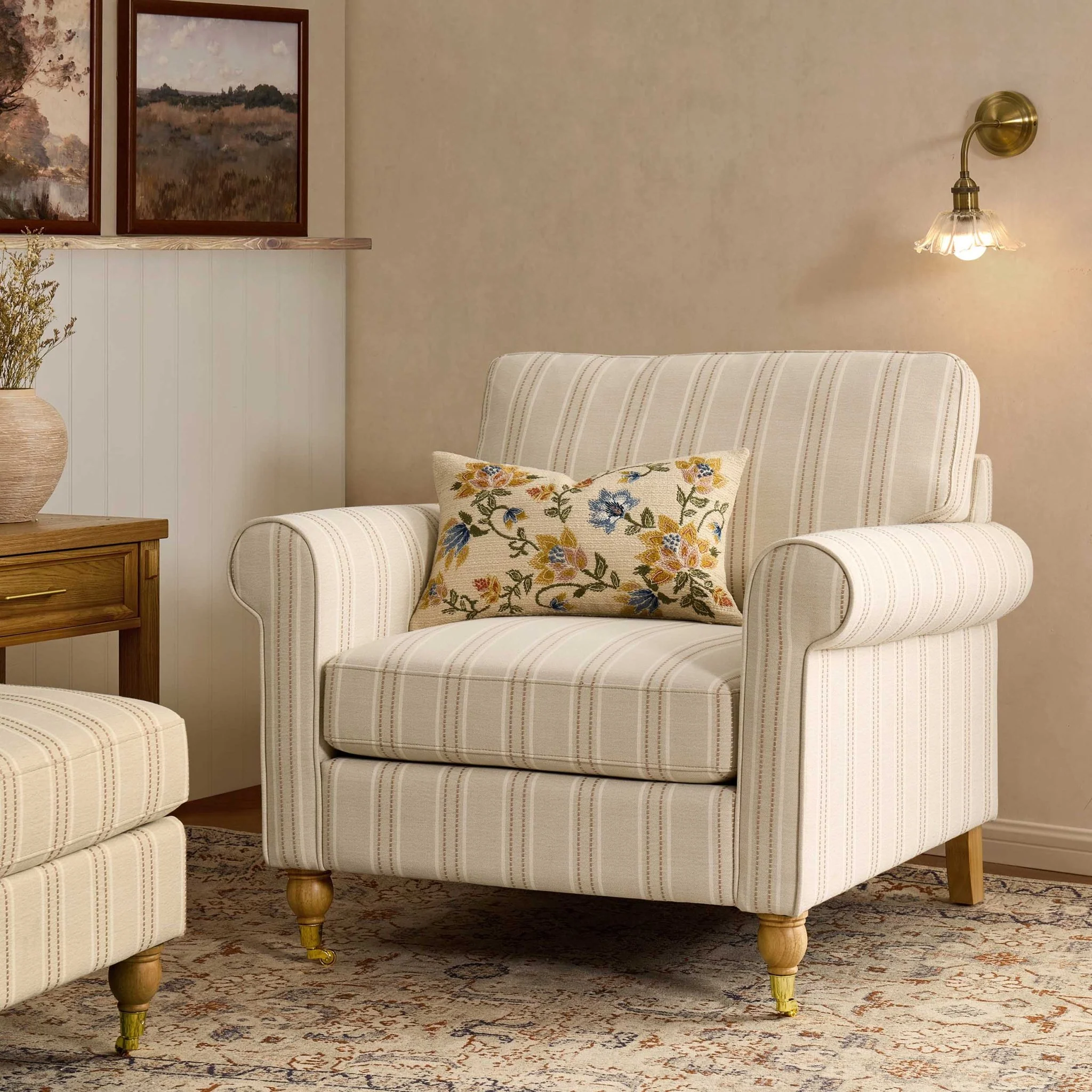 Sicily Armchair - Natural Stitched Stripe