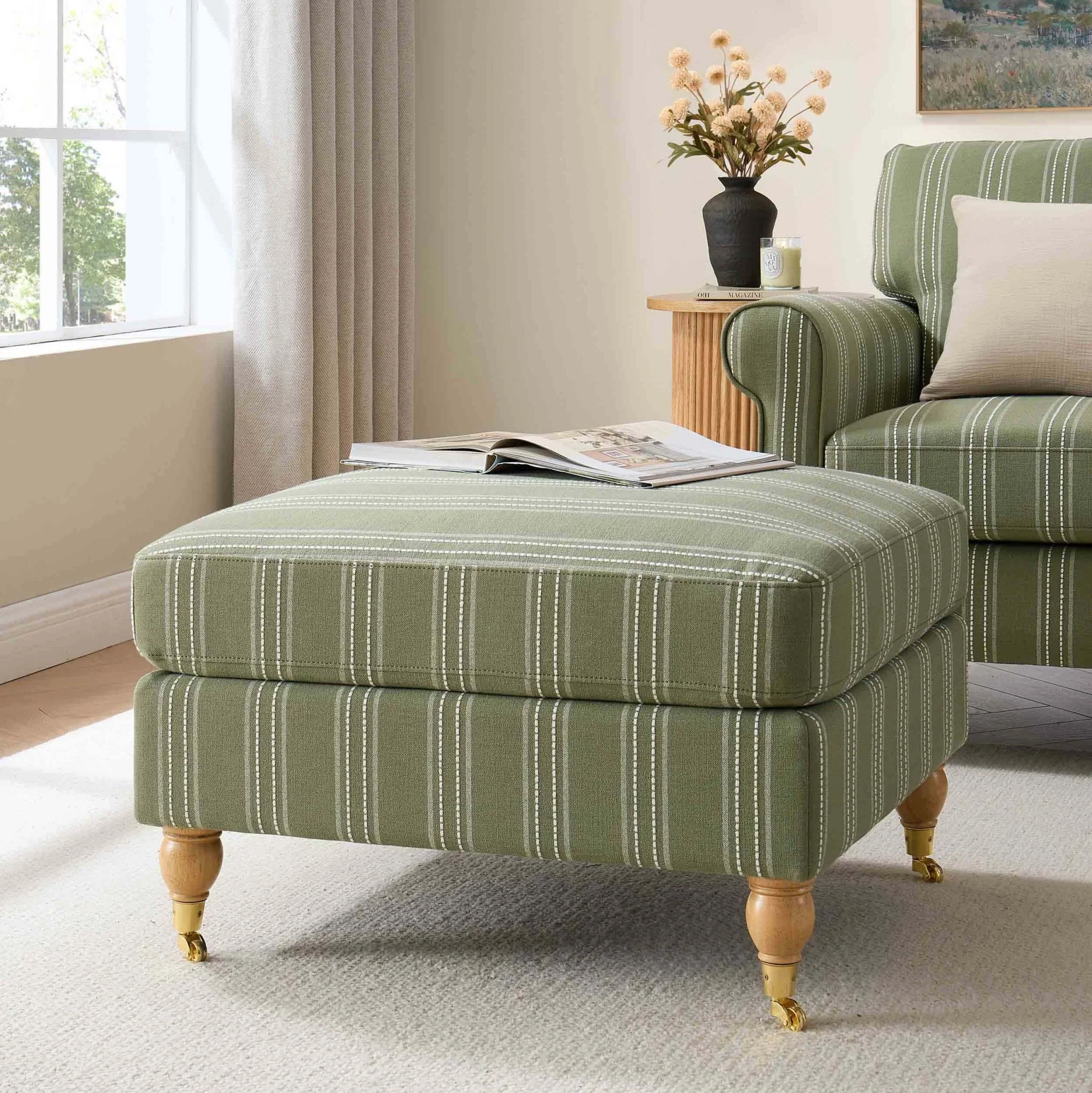 Sicily Pouffe - Green Stripe