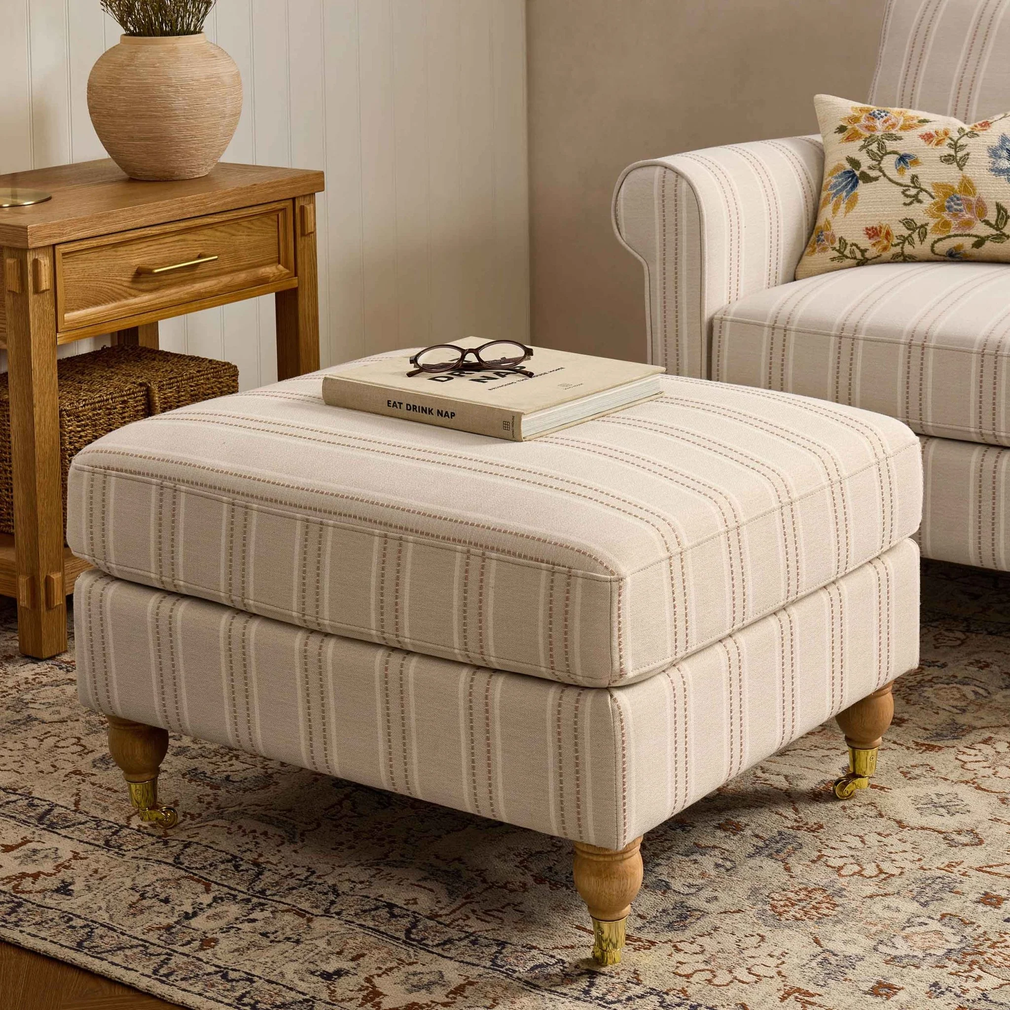 Sicily Pouffe - Natural Stitched Stripe