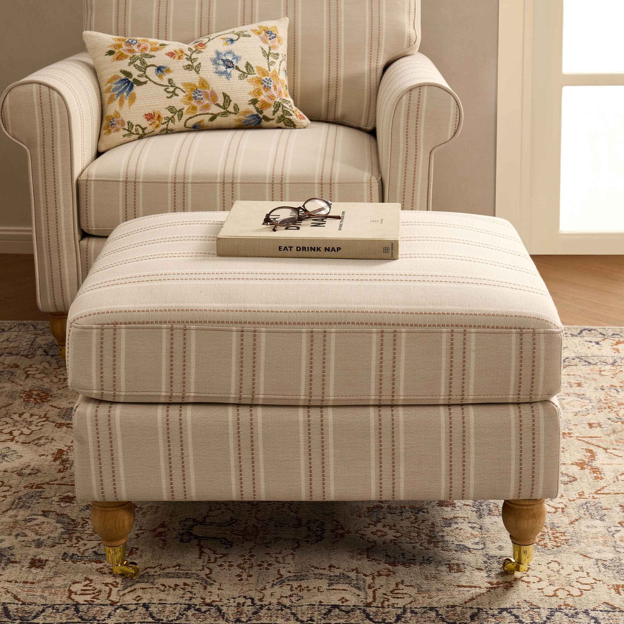 Sicily Pouffe - Natural Stitched Stripe - Image 2