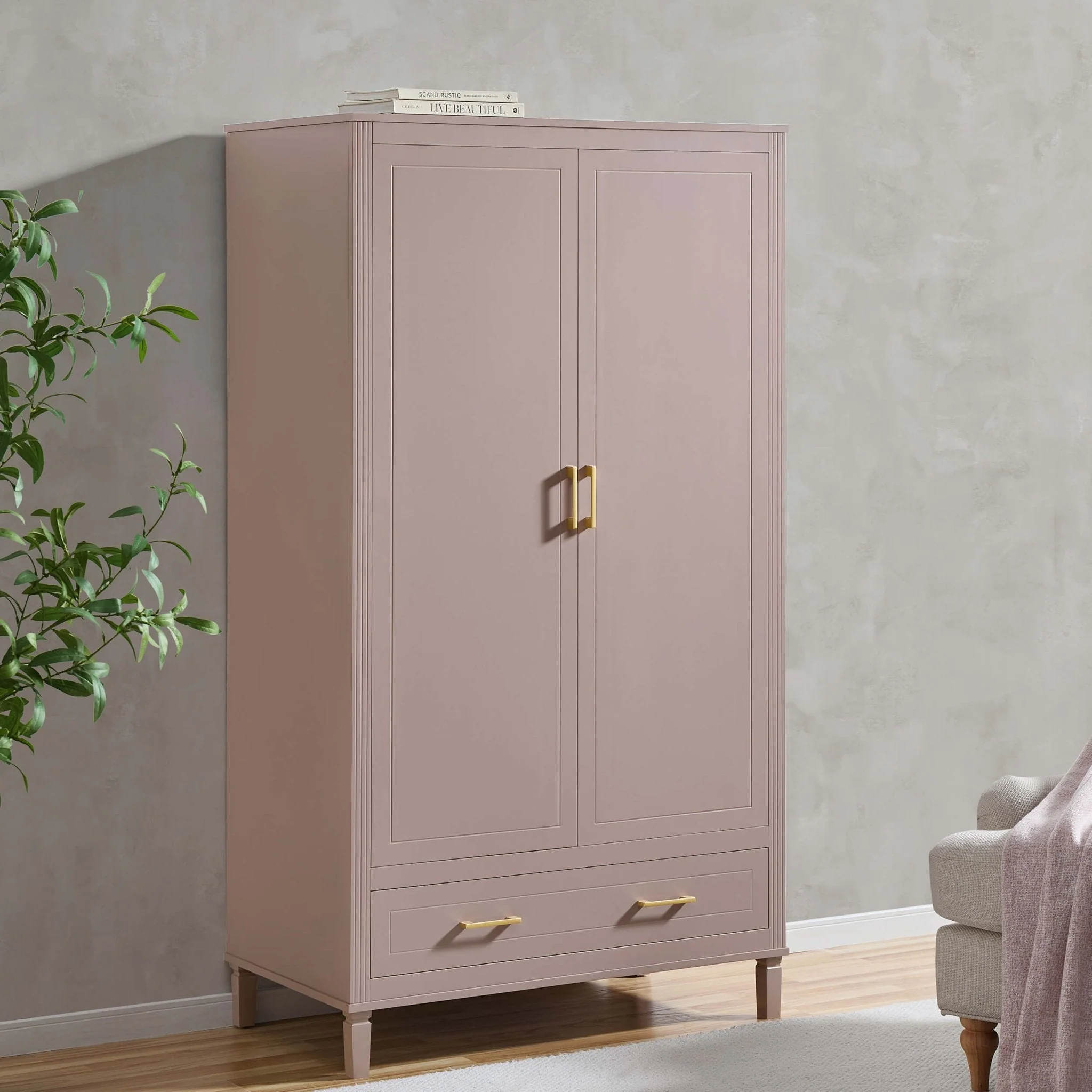 Sienna 2 Door Wardrobe with Drawer - Dusty Mauve