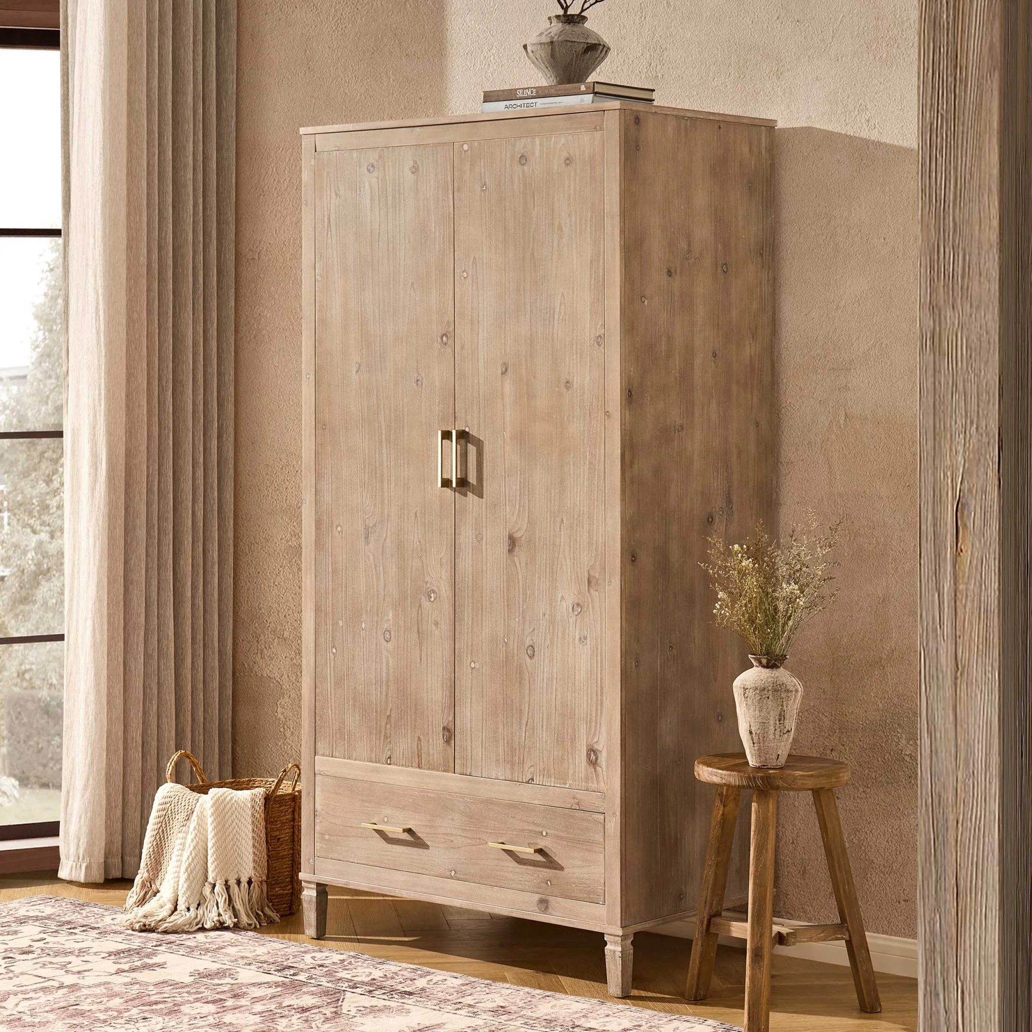 Sienna 2 Door Wardrobe with Drawers - Washed Wood
