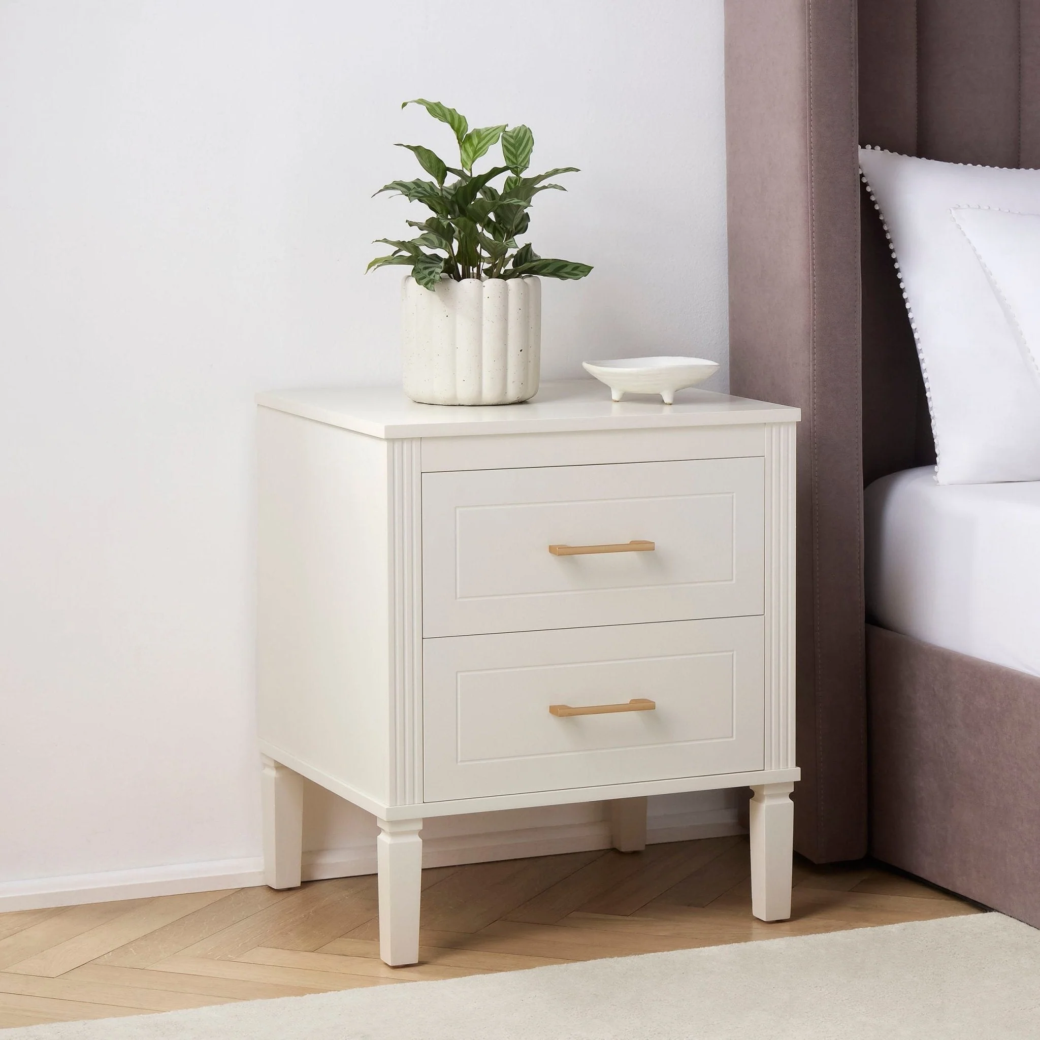Sienna 2 Drawer Bedside Table - Cream