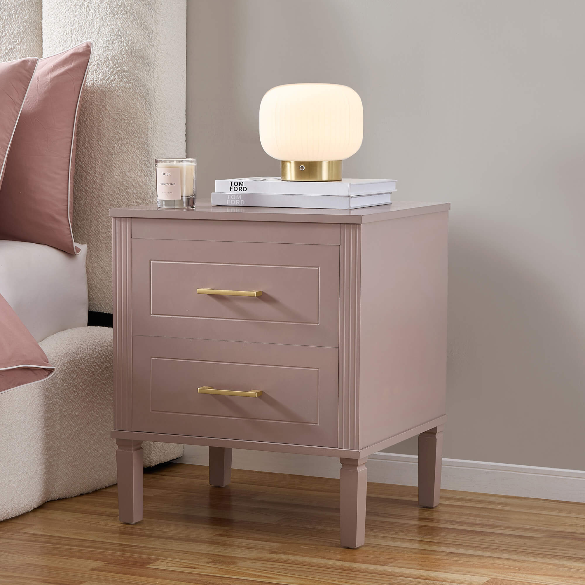 Sienna 2 Drawer Bedside Table - Dusty Mauve