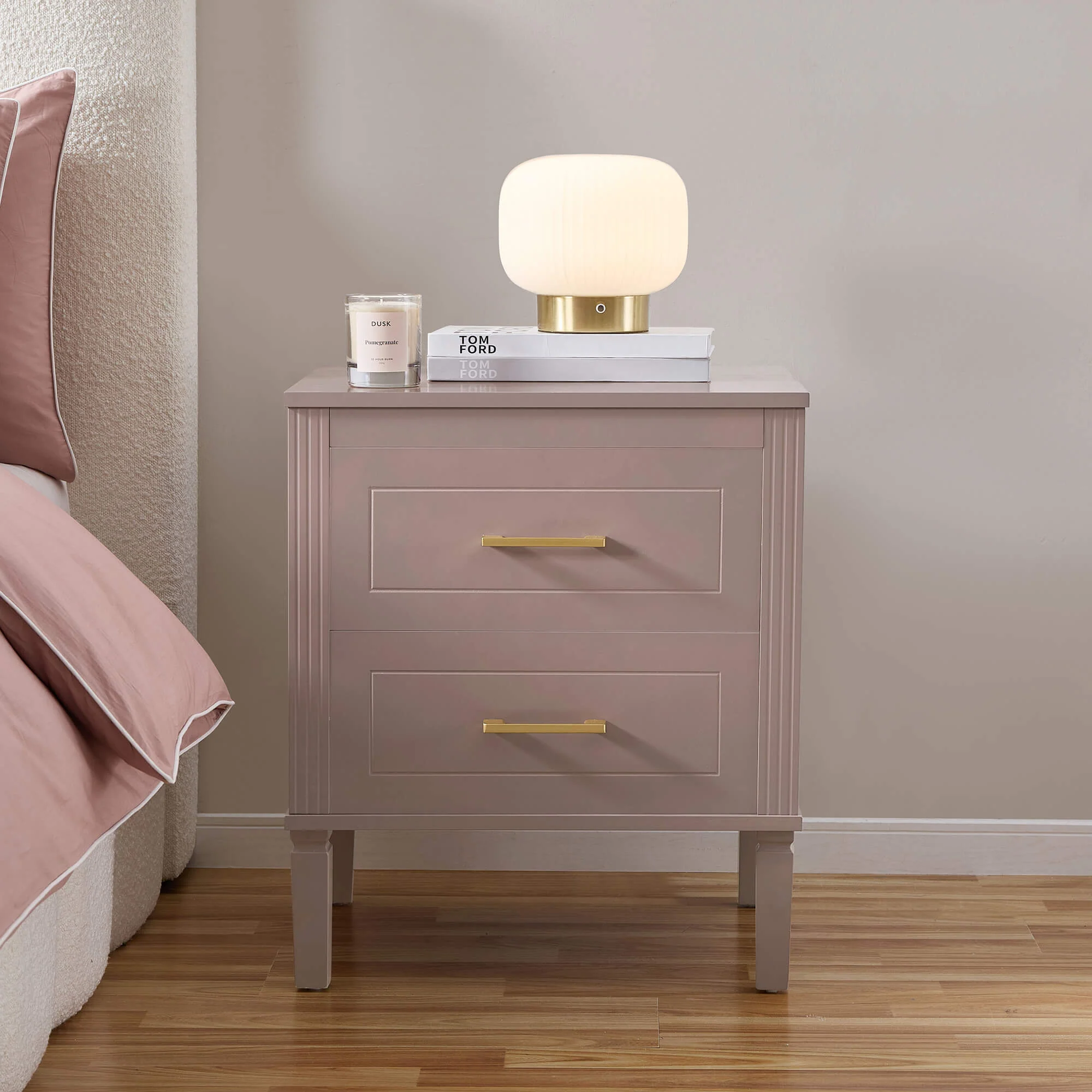 Sienna 2 Drawer Bedside Table - Dusty Mauve - Image 2