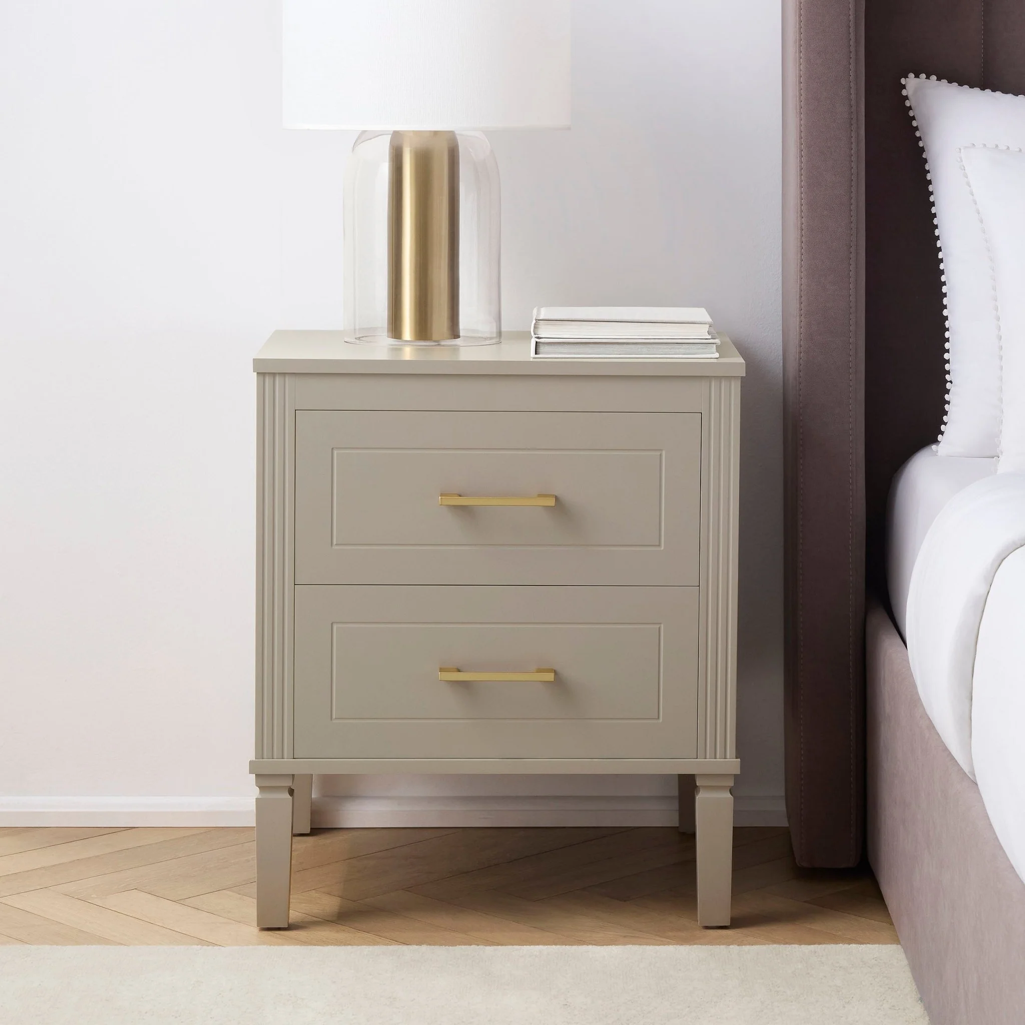 Sienna 2 Drawer Bedside Table - Taupe - Image 2