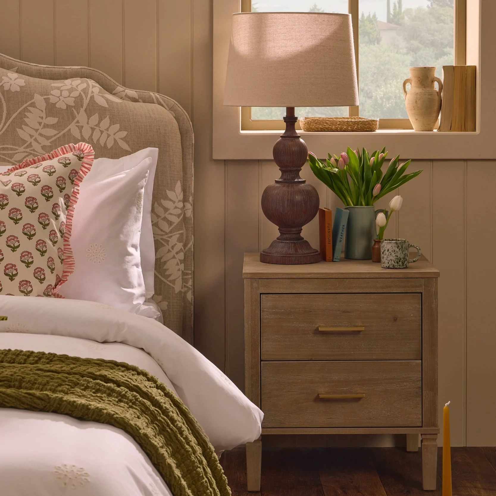 Sienna 2 Drawer Bedside Table - Washed Wood - Image 3