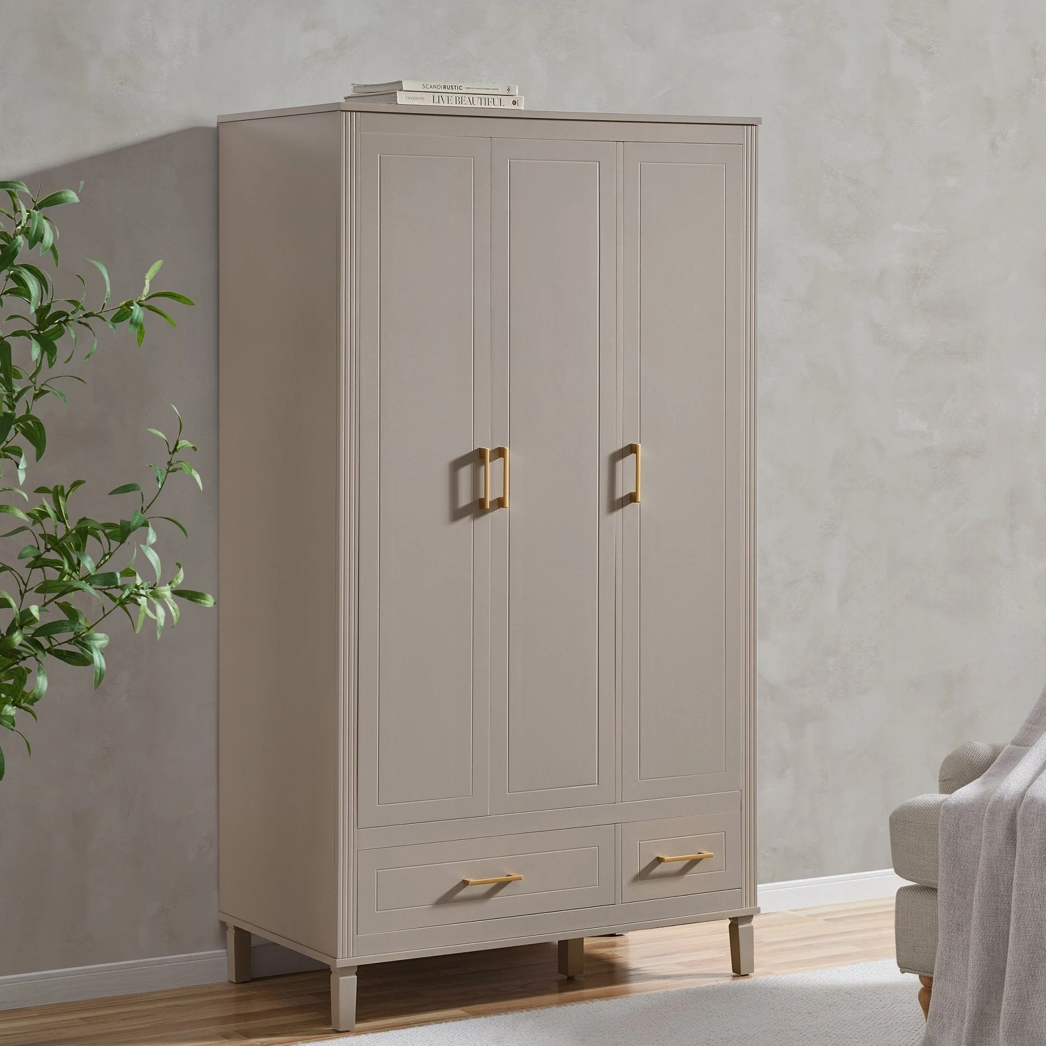 Sienna 3 Door Wardrobe with Drawers - Taupe
