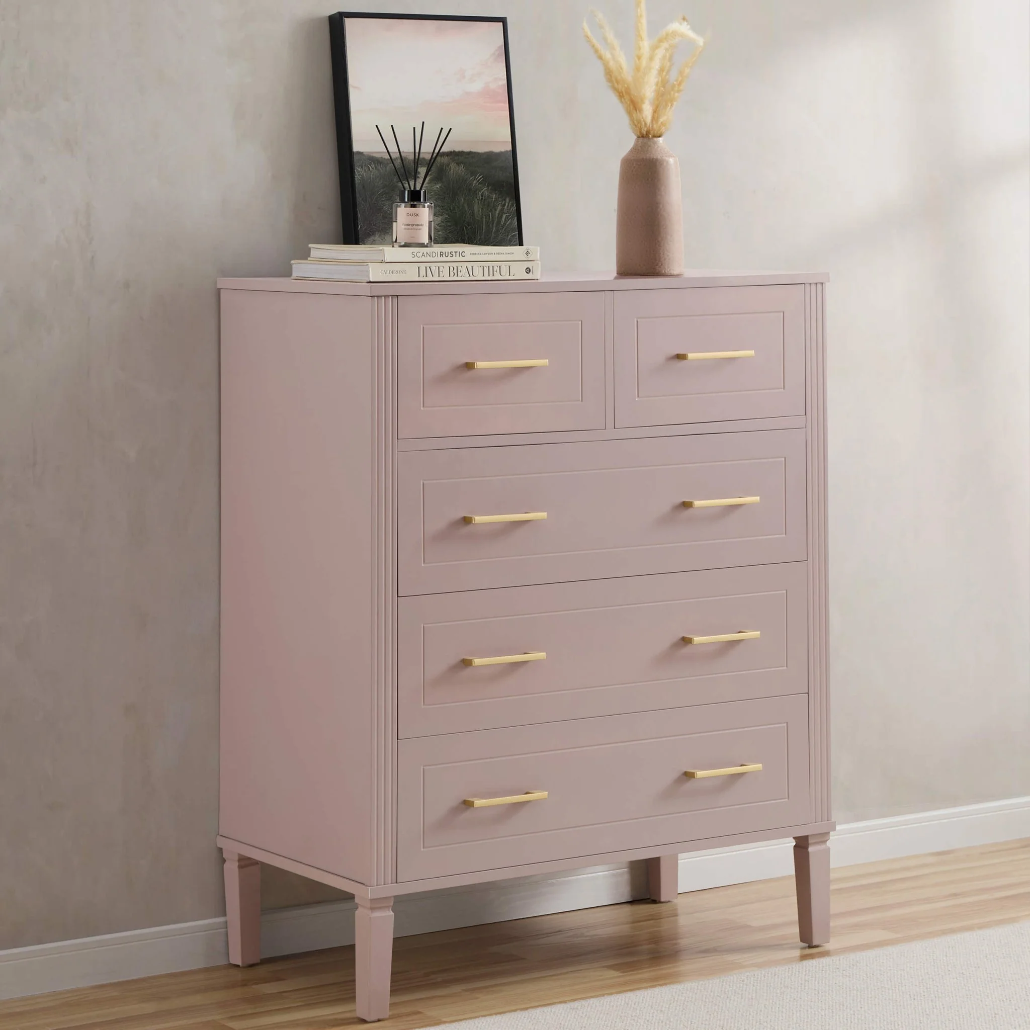Sienna 5 Drawer Chest - Dusty Mauve
