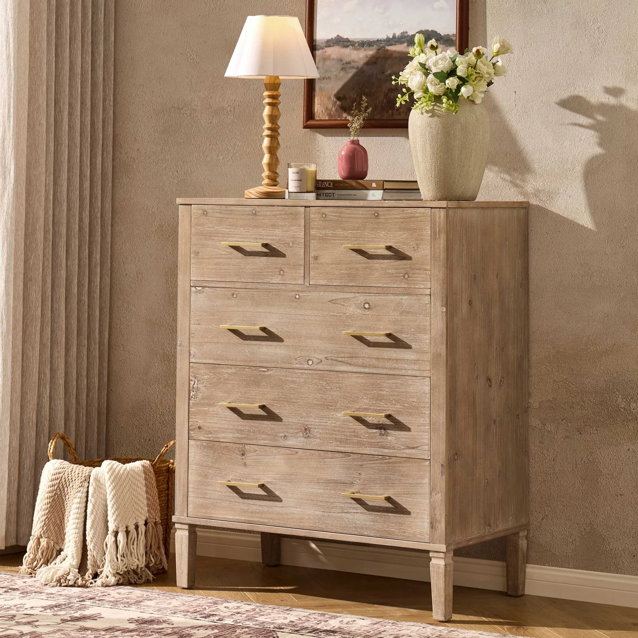 Sienna 5 Drawer Chest - Washed Wood