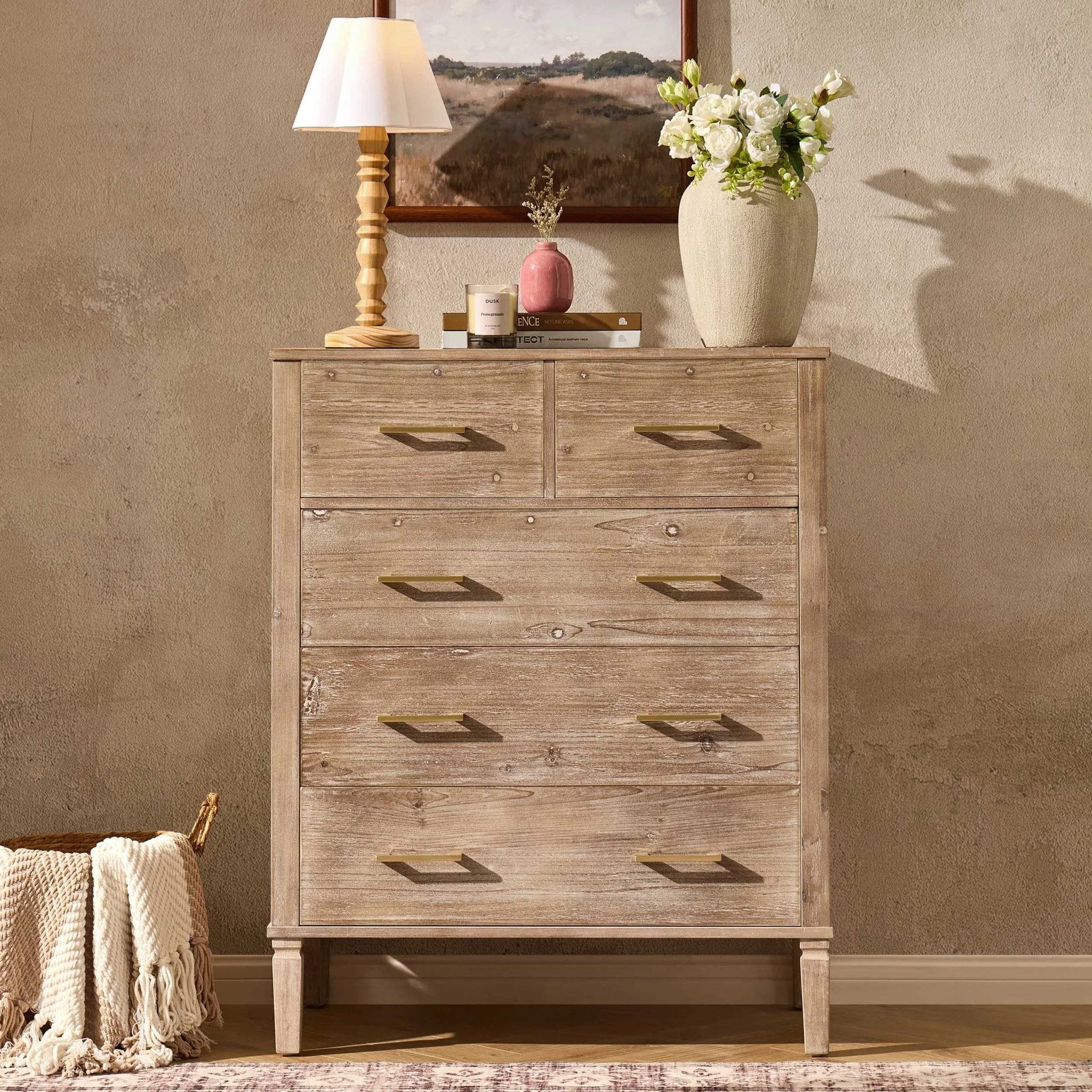 Sienna 5 Drawer Chest - Washed Wood - Image 2
