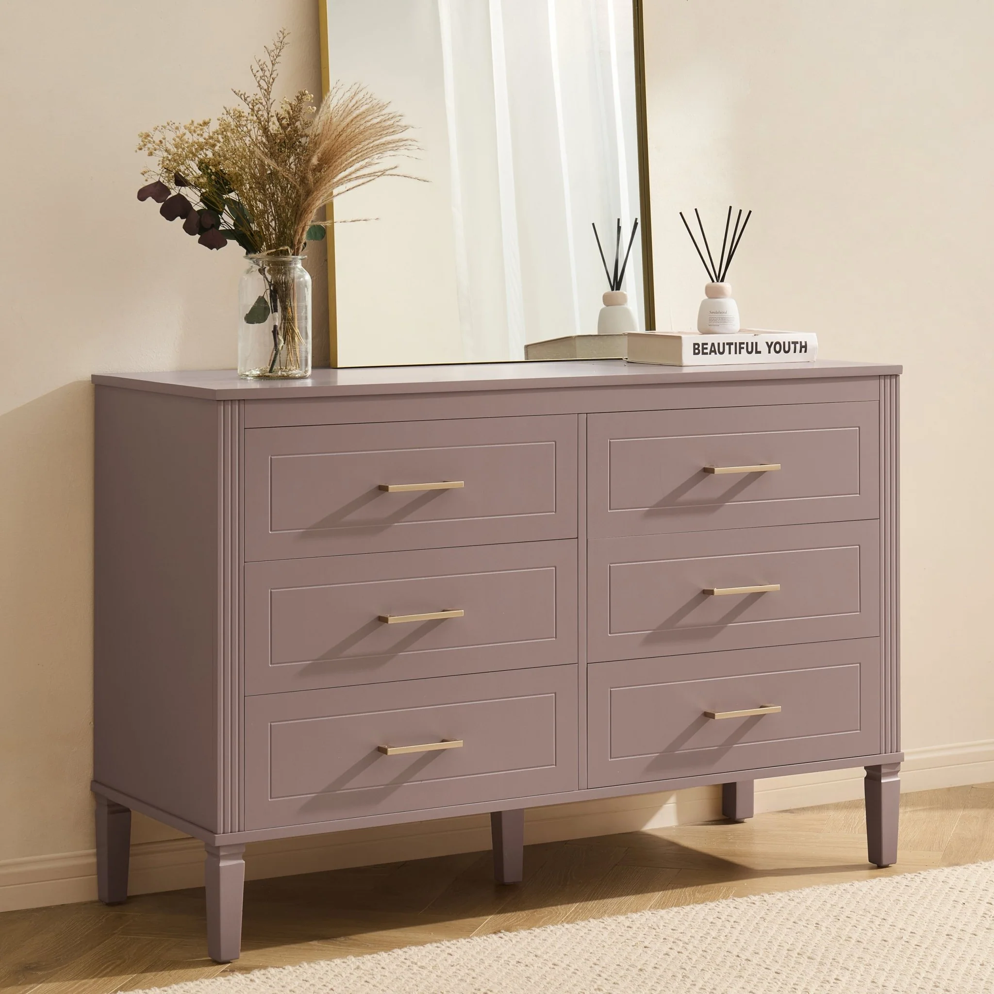 Sienna 6 Drawer Chest - Dusty Mauve