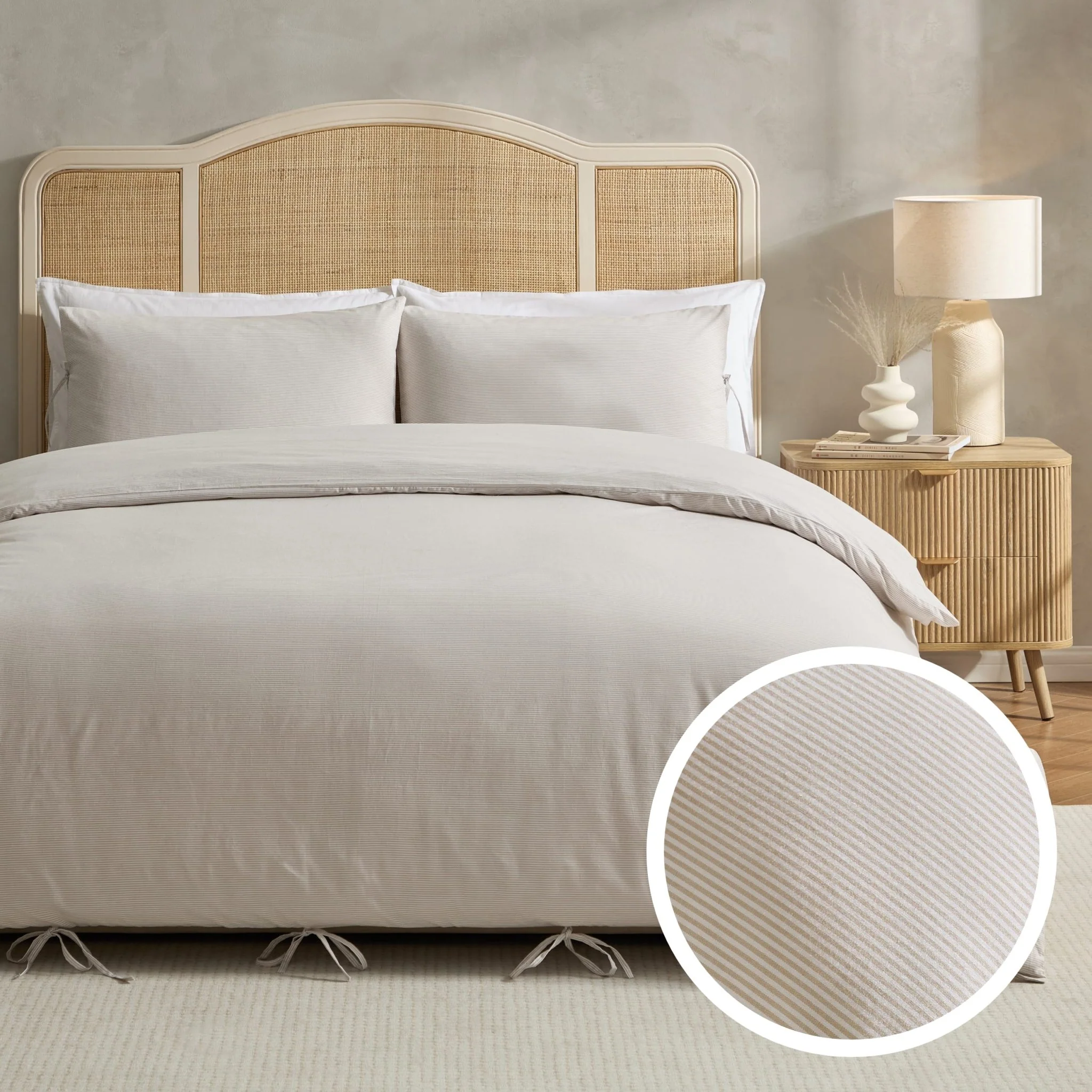 Sigrid 100% Cotton Yarn Dyed Stripe Duvet Cover & Pillowcase Set - Natural