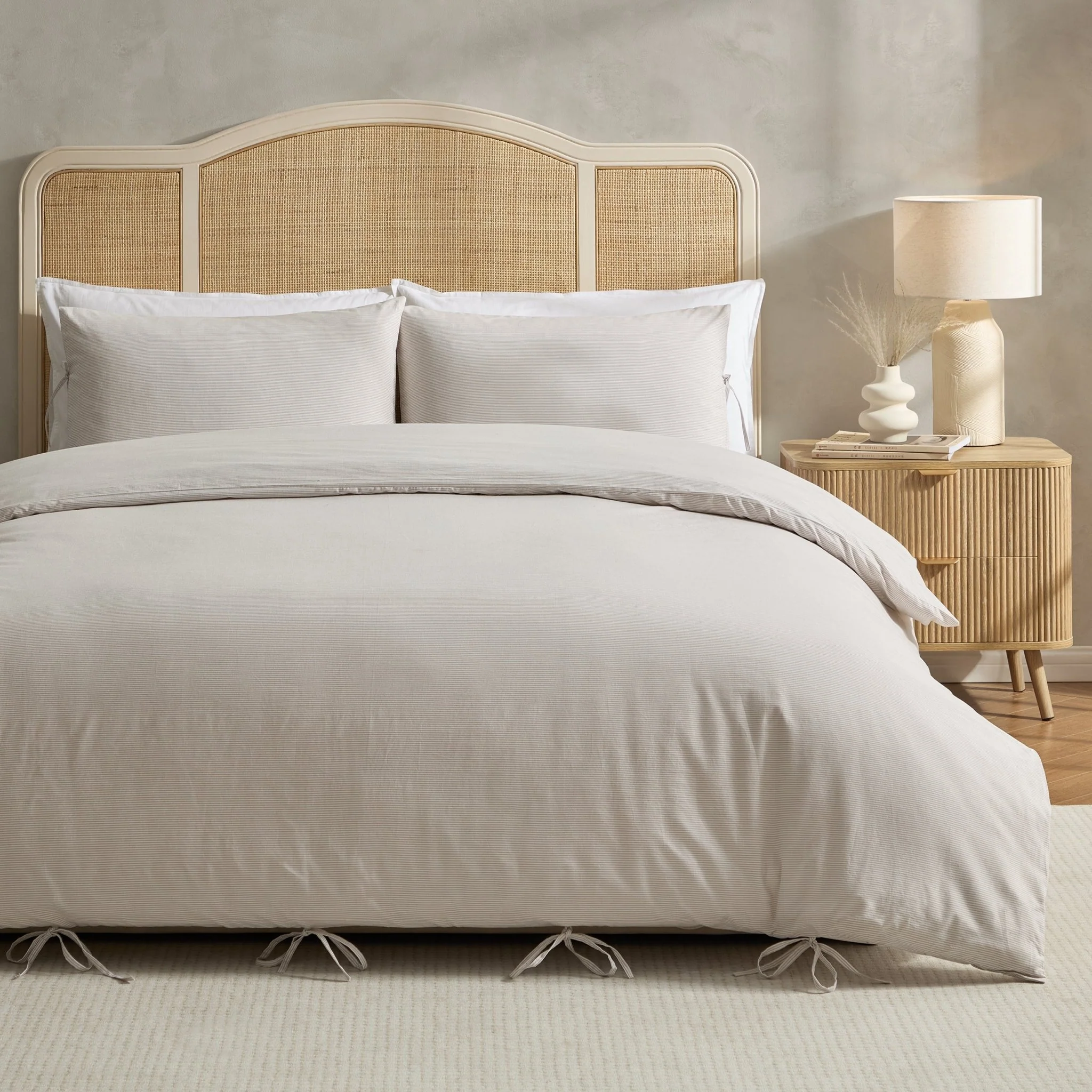 Sigrid 100% Cotton Yarn Dyed Stripe Duvet Cover & Pillowcase Set - Natural - Image 2