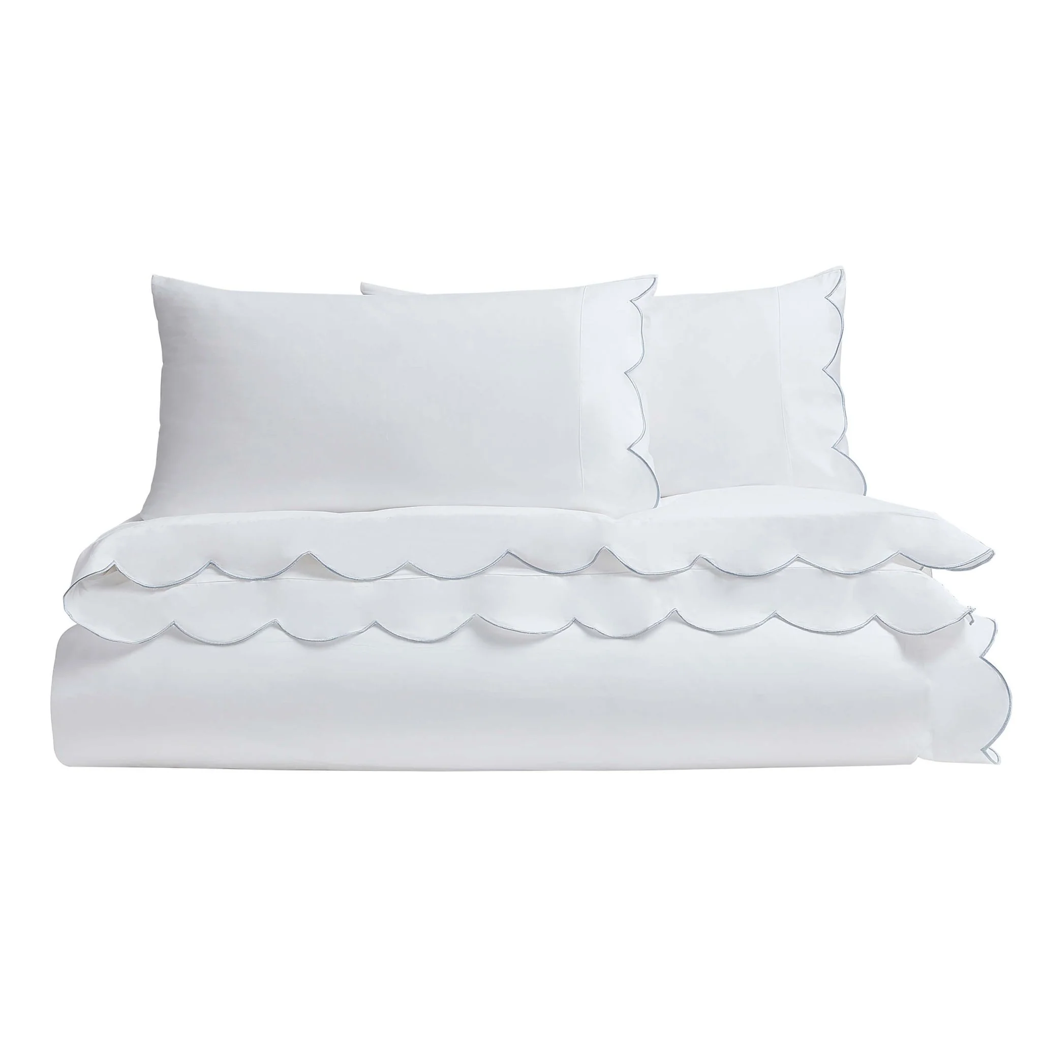 Simone 220 Thread Count Scallop Embroidered Edge Duvet Cover - White/Blue - Image 5