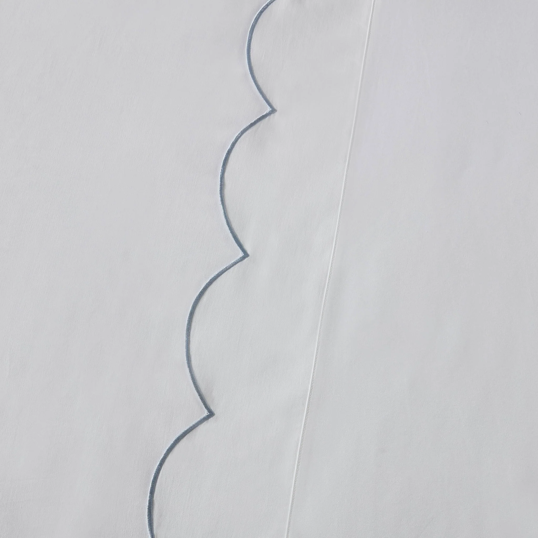 Simone Scallop Embroidered Edge Flat Sheet - White/Blue - Image 3