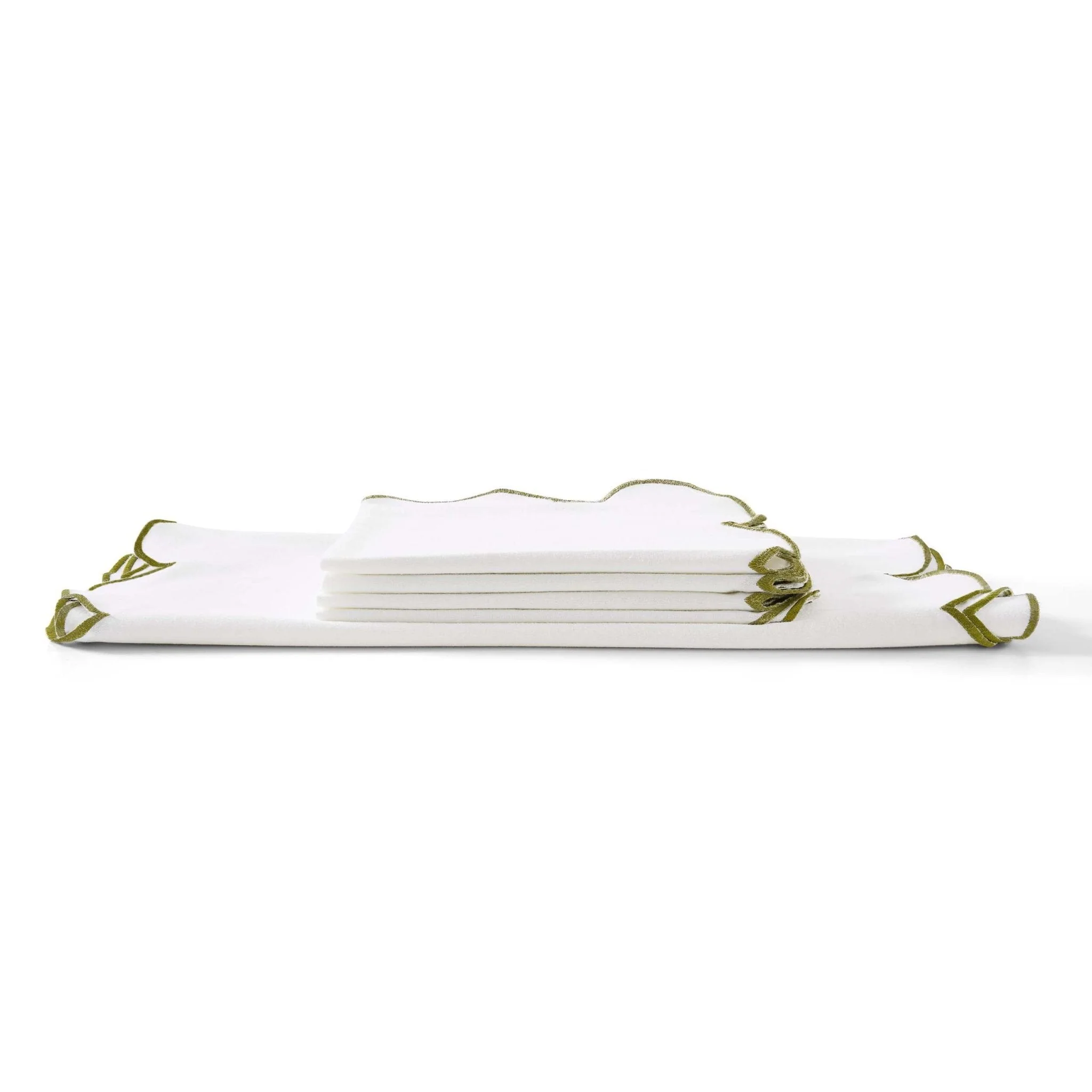 Simone Set of 4 Scallop Edge Napkins - Off White/Olive - Image 5