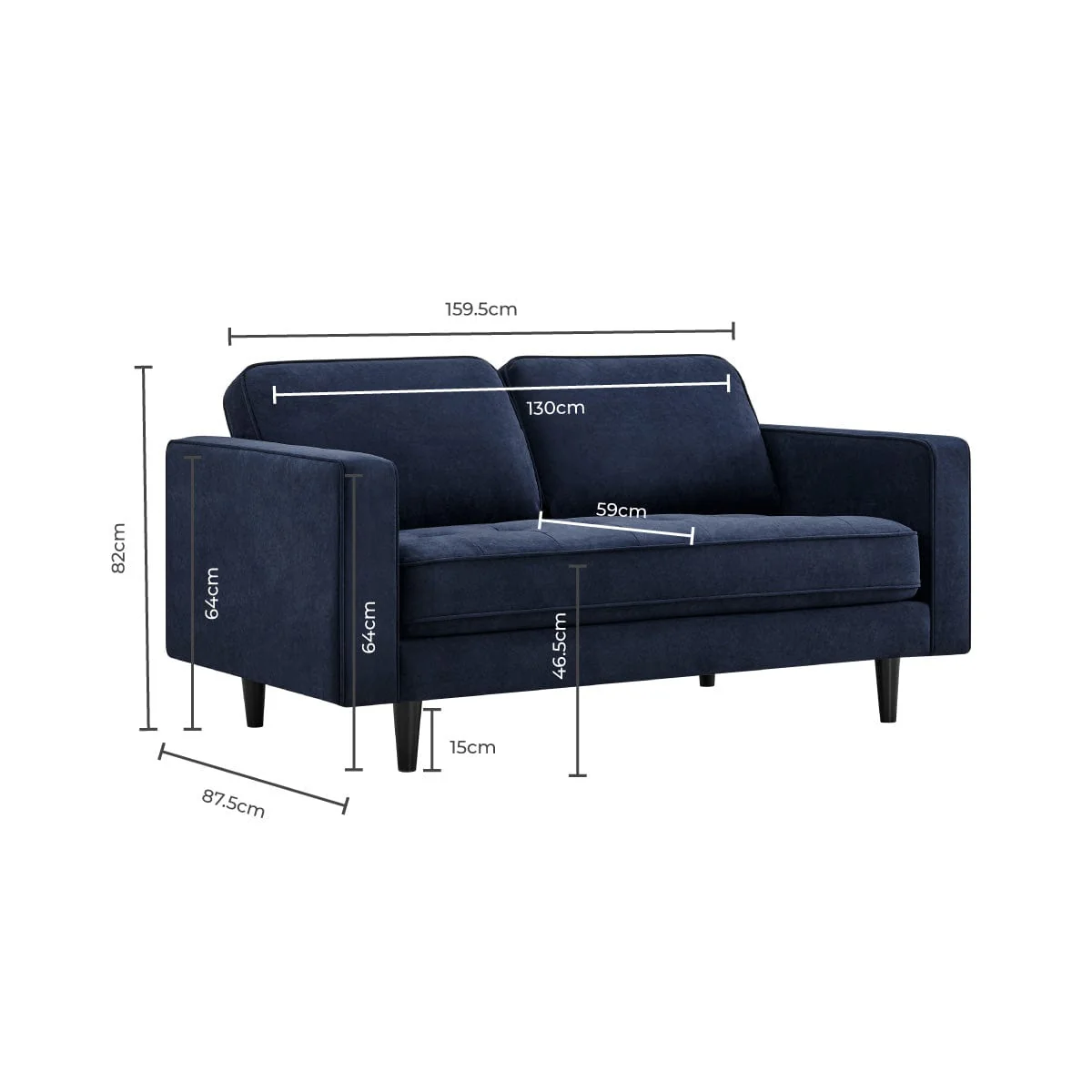 Sloane 2 Seater Sofa - Midnight - Image 9