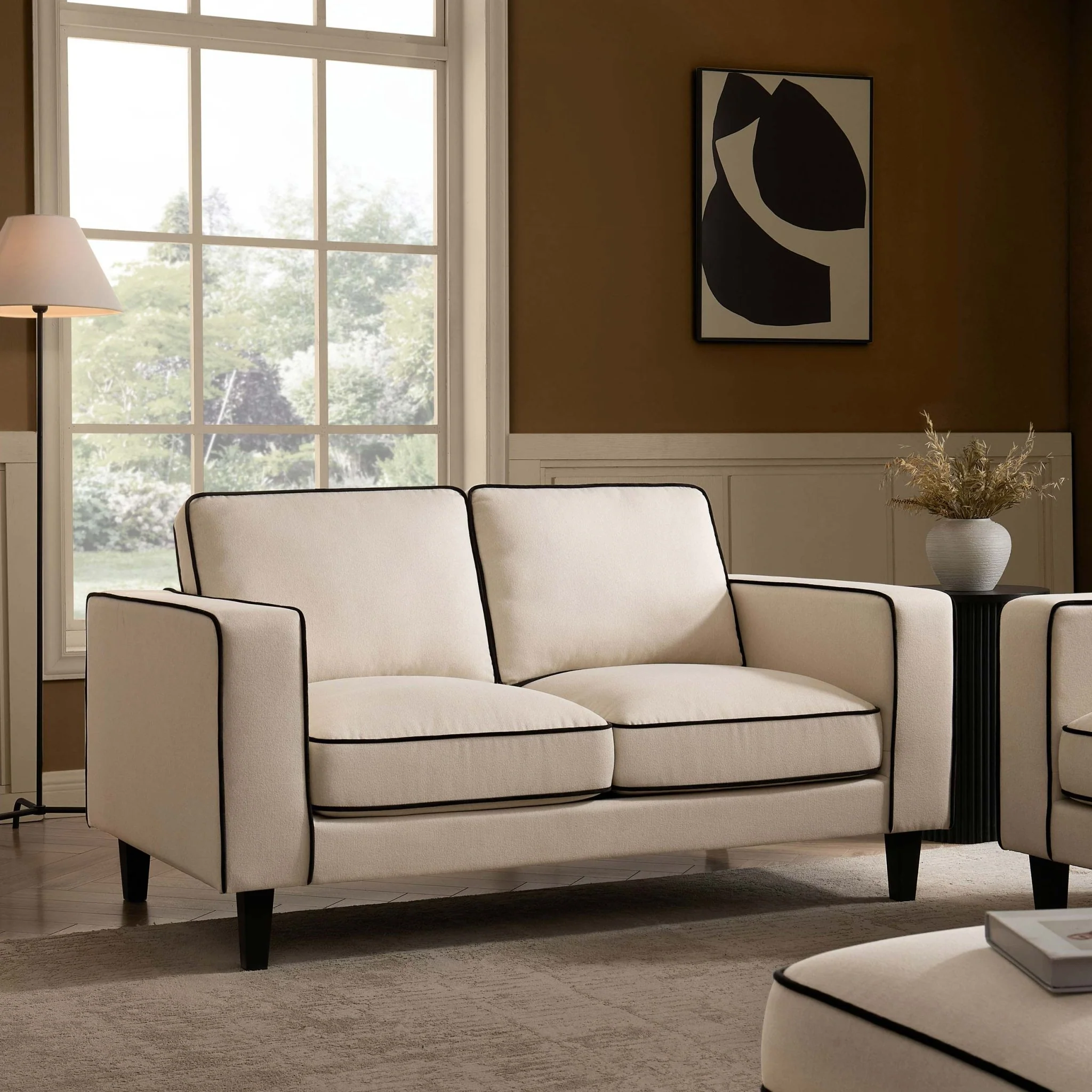 Soho 2 Seater Sofa - Cream Linen/Black