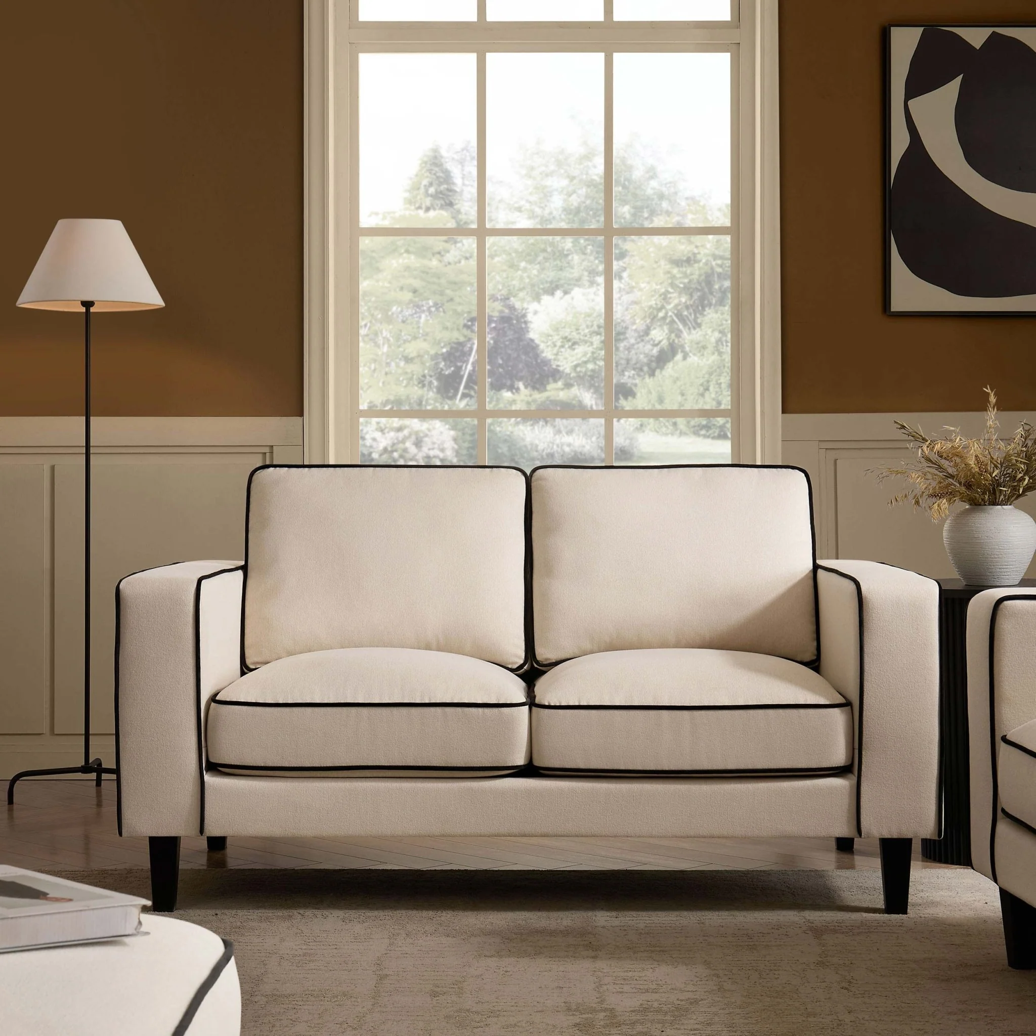 Soho 2 Seater Sofa - Cream Linen/Black - Image 2
