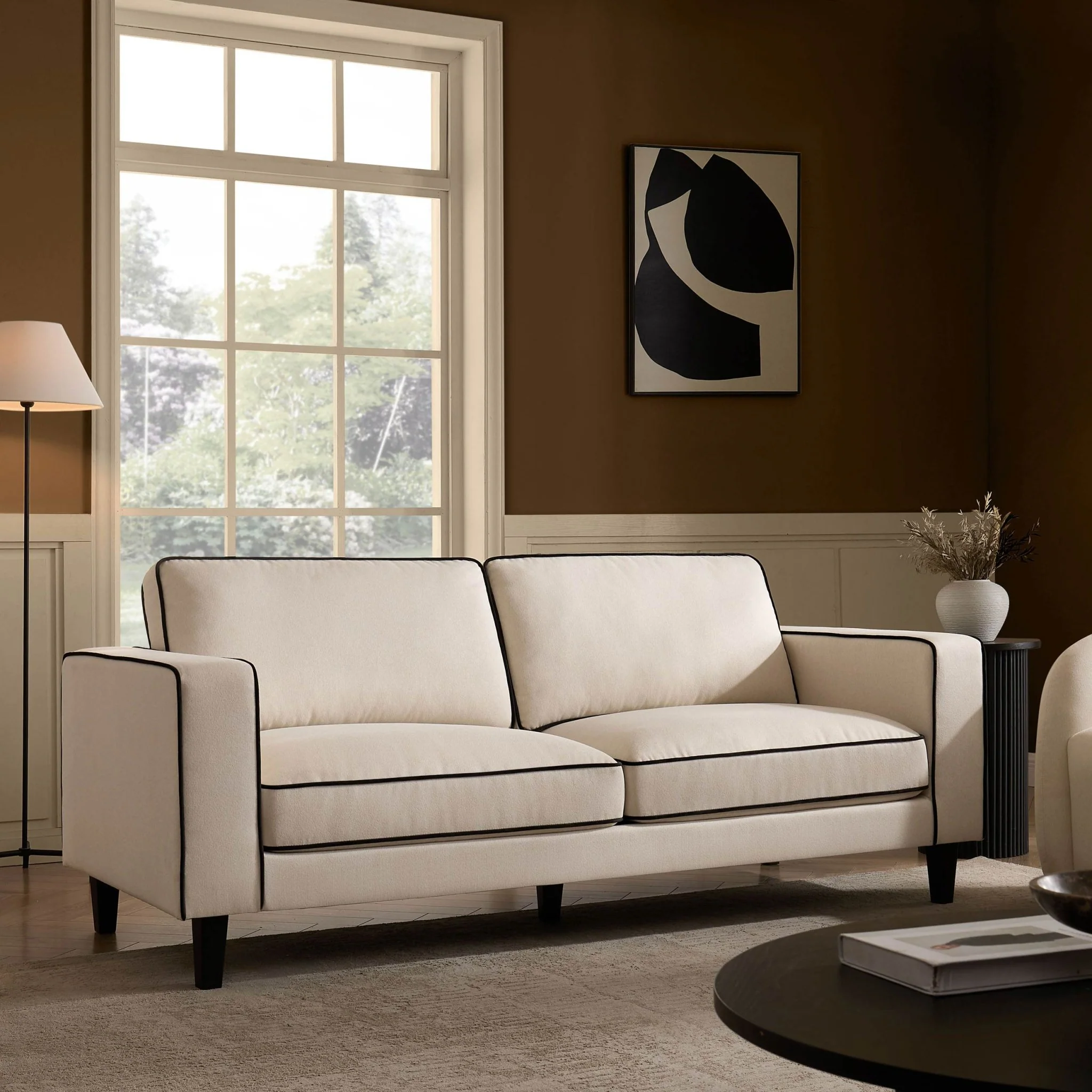 Soho 3 Seater Sofa - Cream Linen/Black