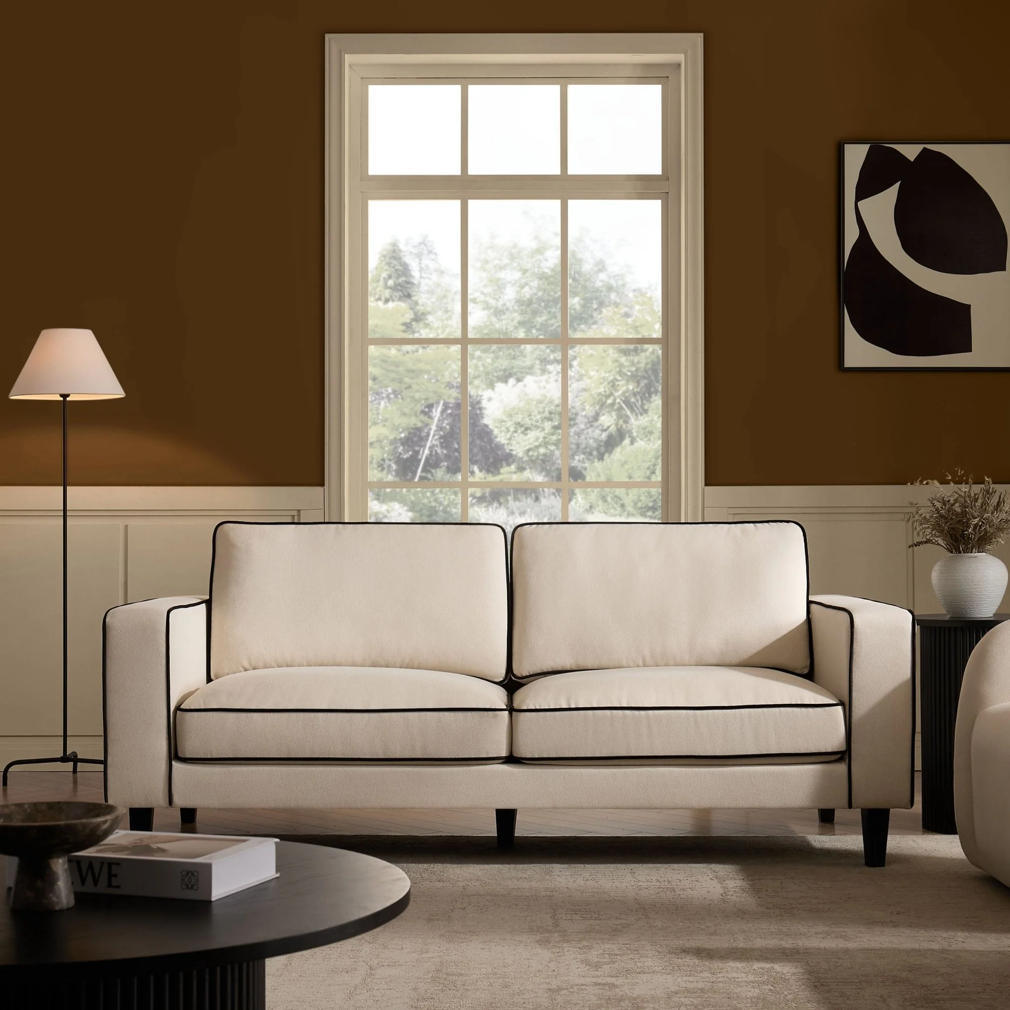 Soho 3 Seater Sofa - Cream Linen/Black - Image 2