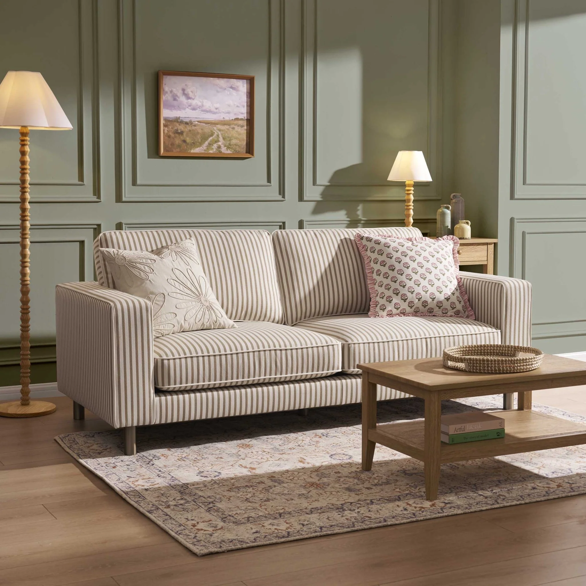 Soho 3 Seater Sofa - Sand Stripe - Image 2