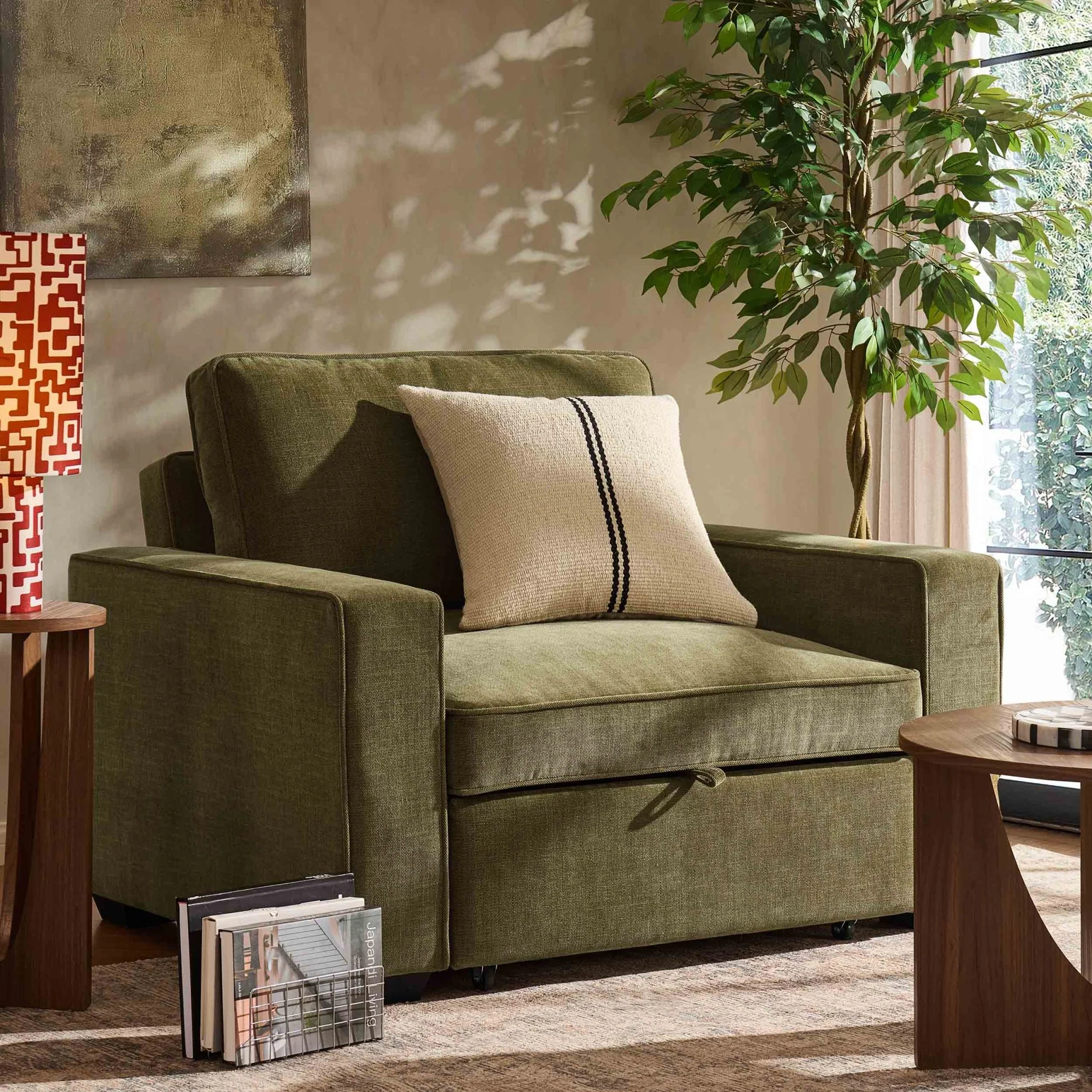 Soho Chair Bed - Chenille Olive - Image 2