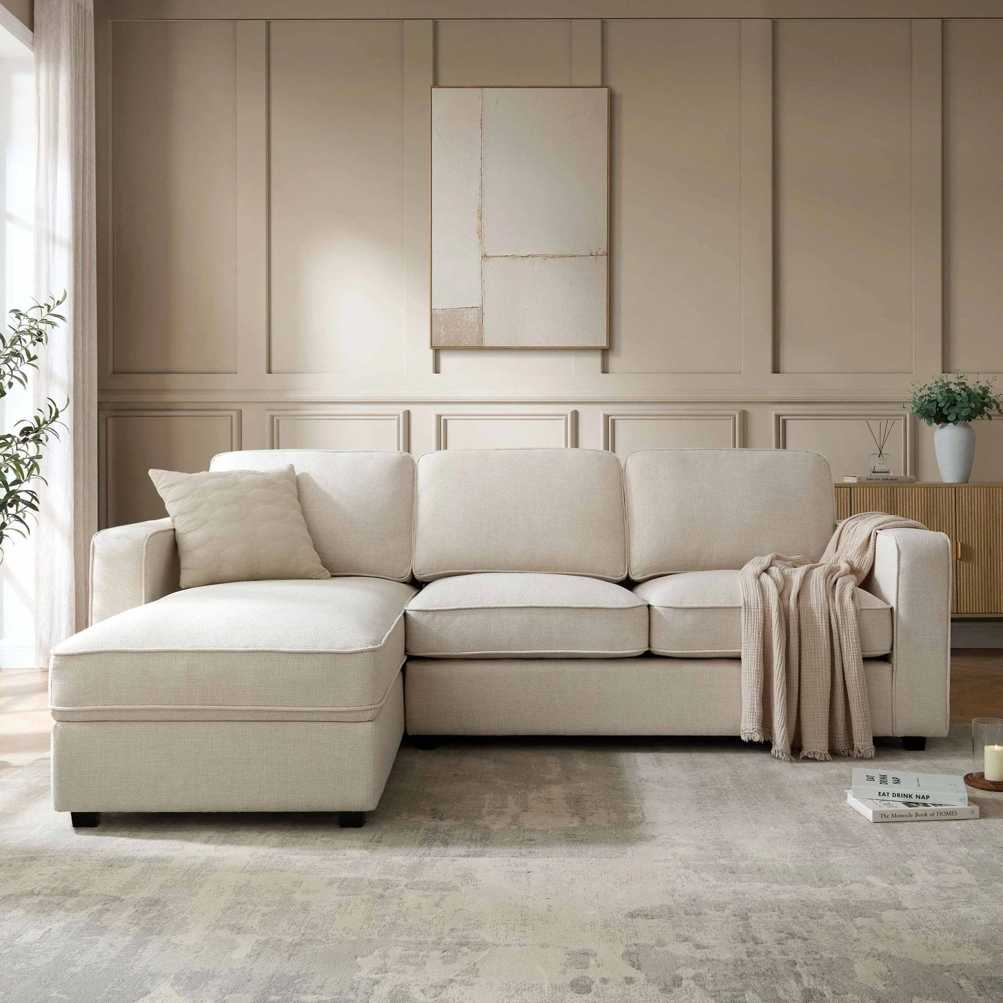 Soho Left Hand Storage Chaise Sofa - Beige - Image 2
