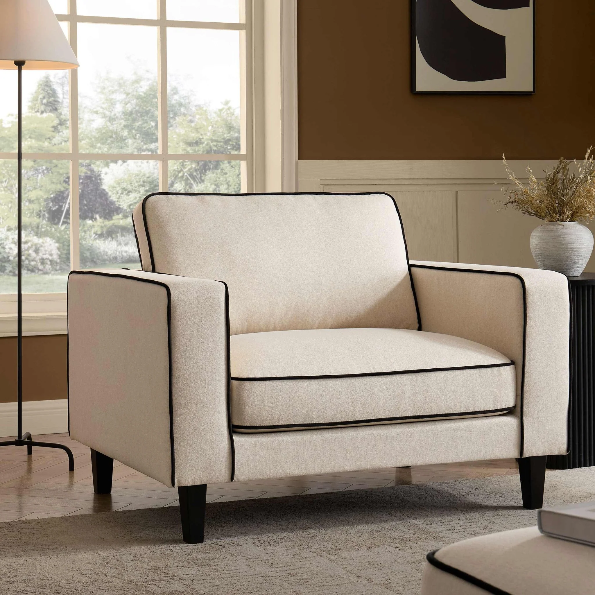 Soho Loveseat - Cream Linen/Black - Image 2