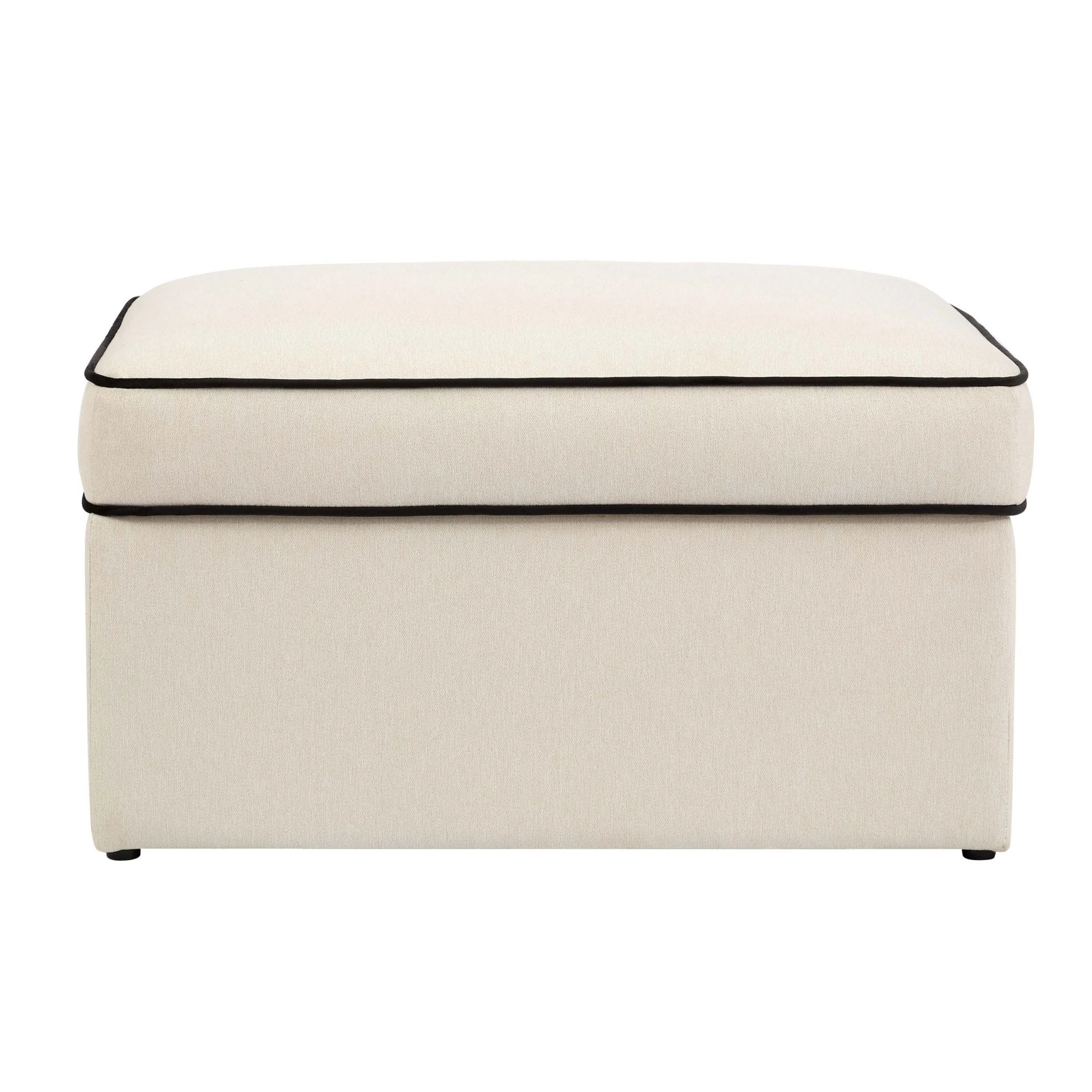 Soho Ottoman Storage Pouffe - Cream Linen/Black - Image 2