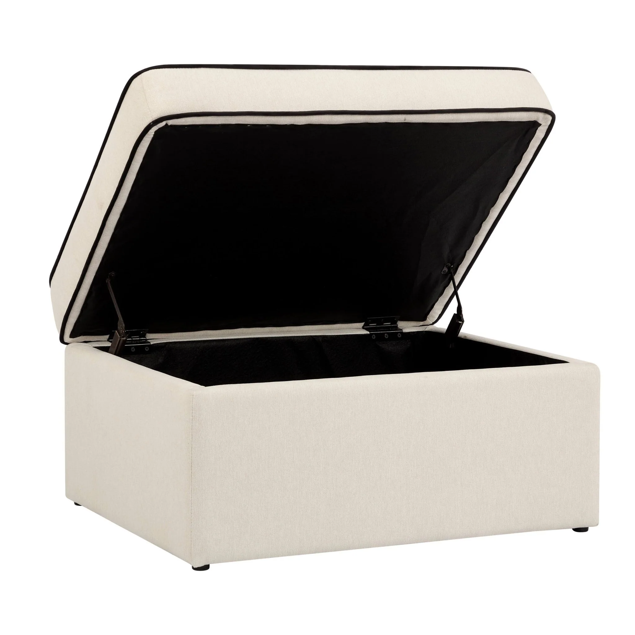 Soho Ottoman Storage Pouffe - Cream Linen/Black - Image 4
