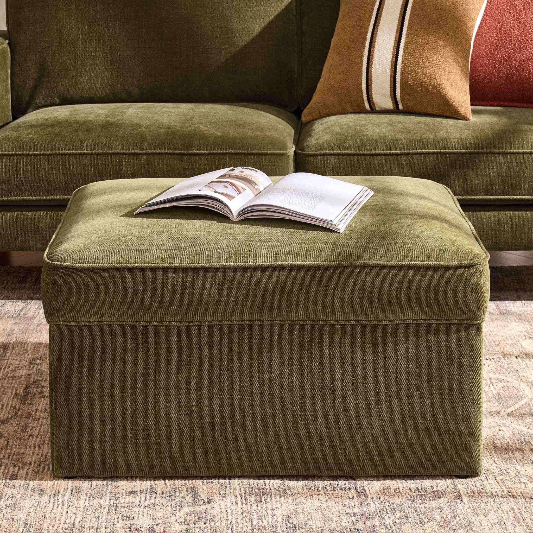 Soho Ottoman Storage Pouffe - Chenille Olive - Image 2