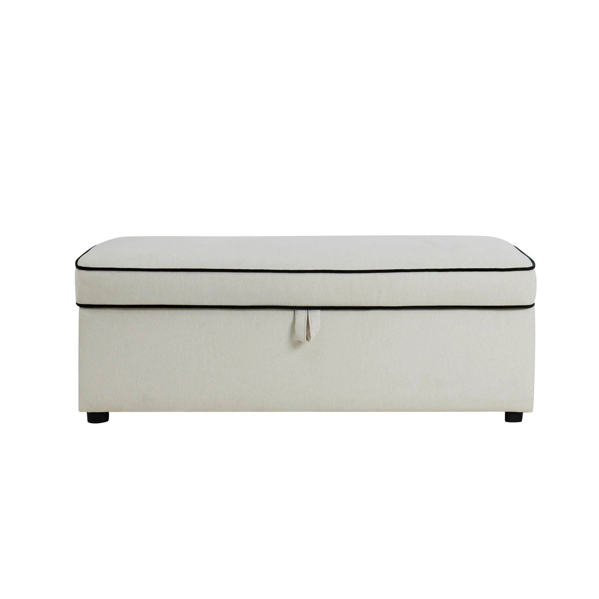 Soho Rectangle Ottoman Storage - Cream Linen/Black - Image 2