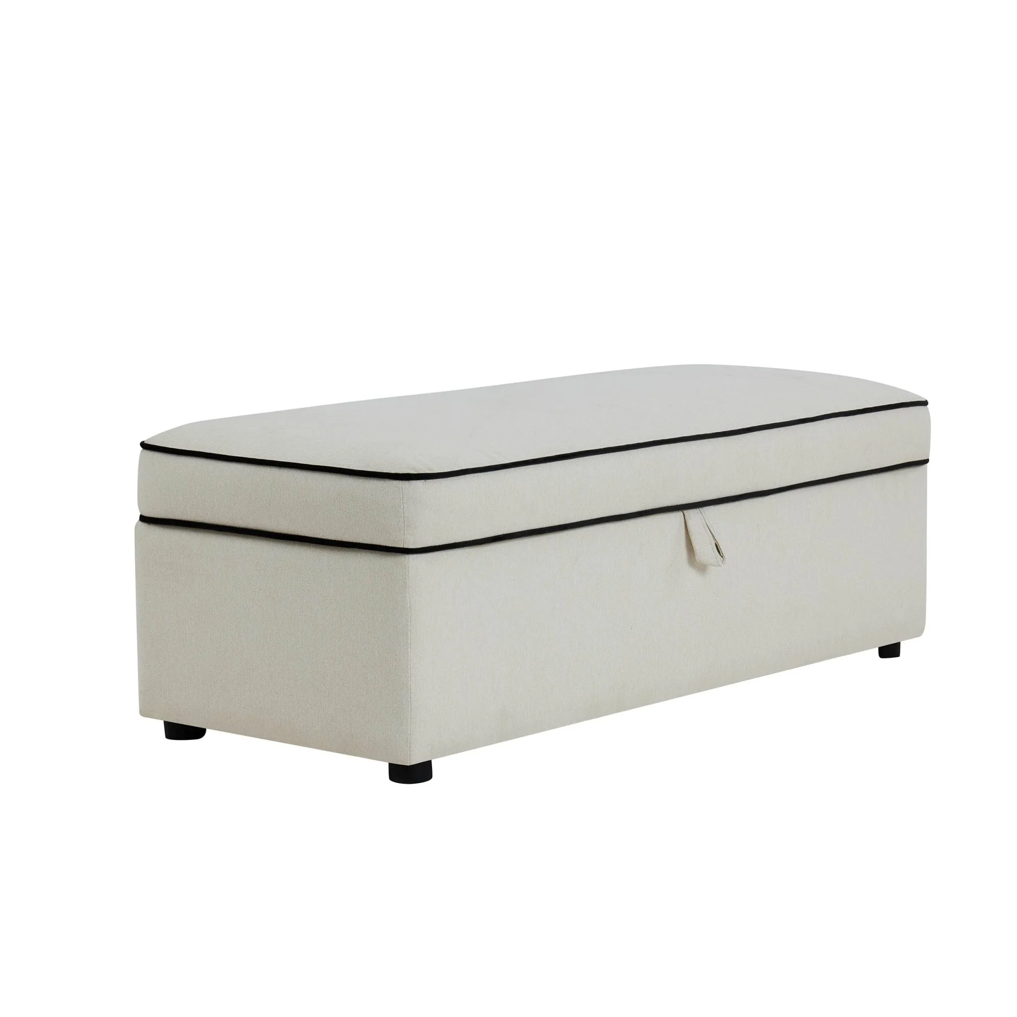 Soho Rectangle Ottoman Storage - Cream Linen/Black - Image 3