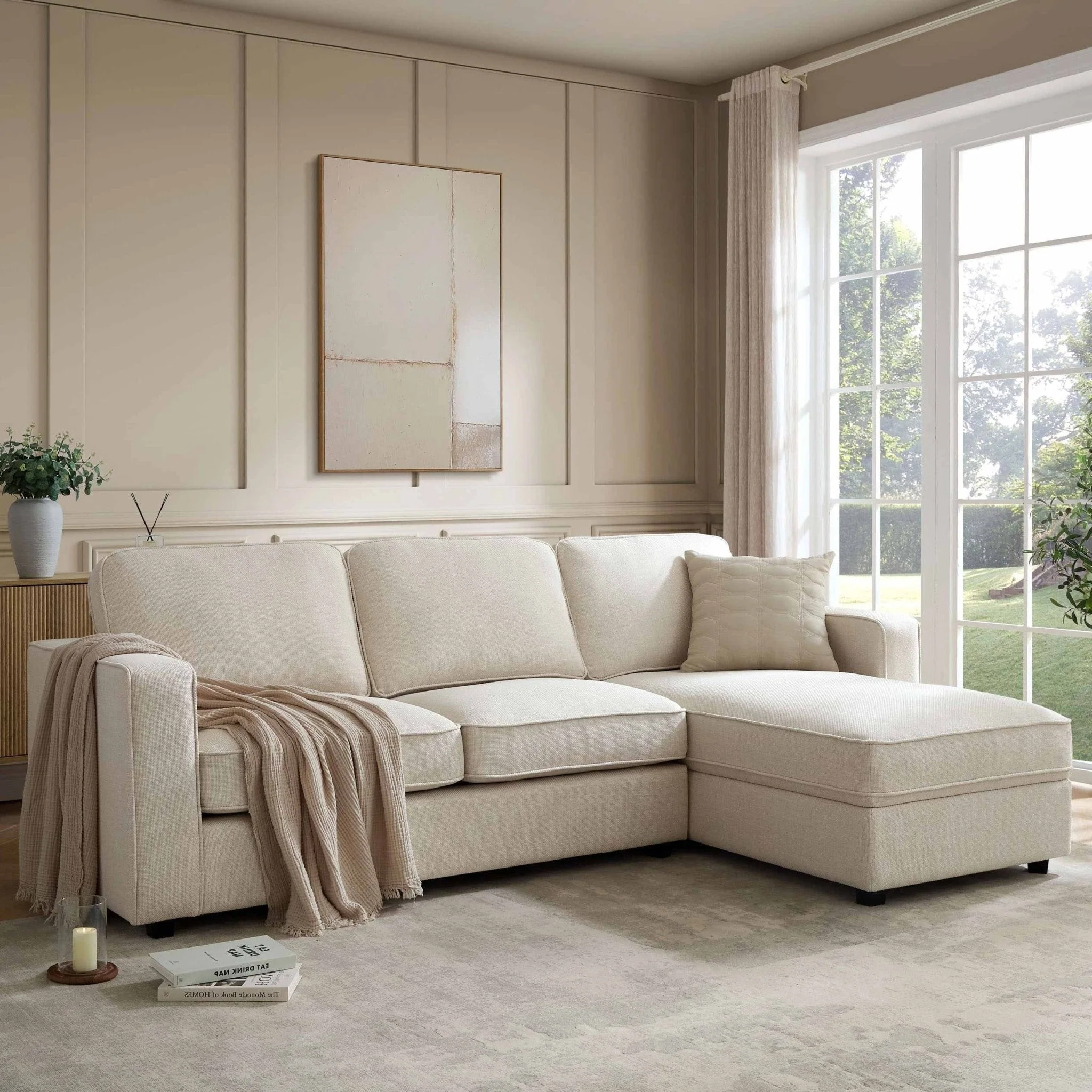Soho Right Hand Storage Chaise Sofa - Beige