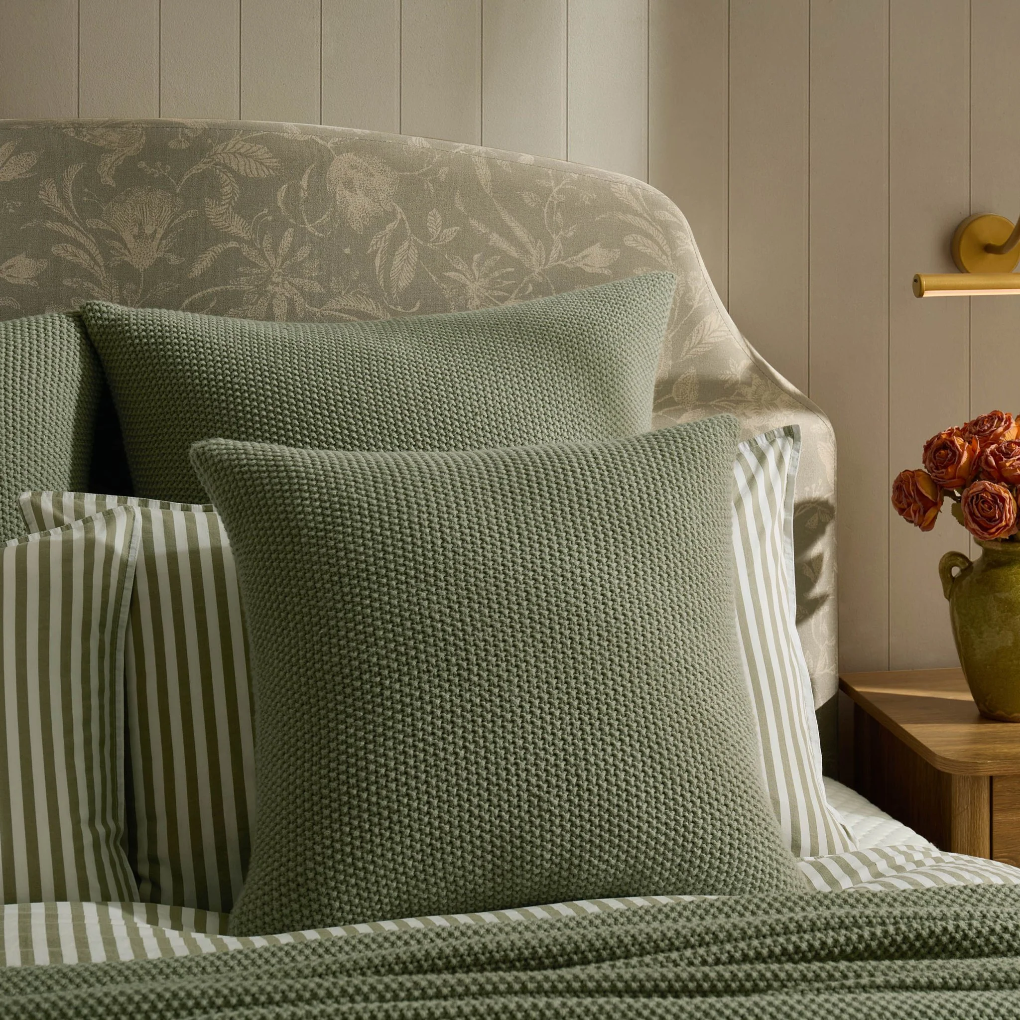 St Ives Knit Cushion Cover - Green