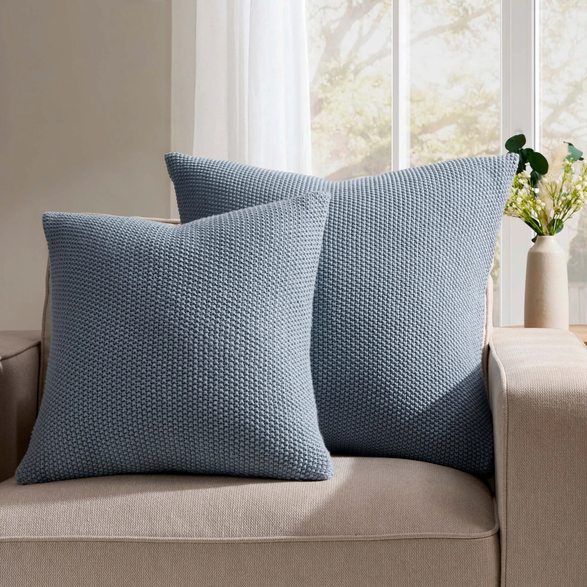 St Ives Knit Sofa Cushion Cover - Dusty Blue