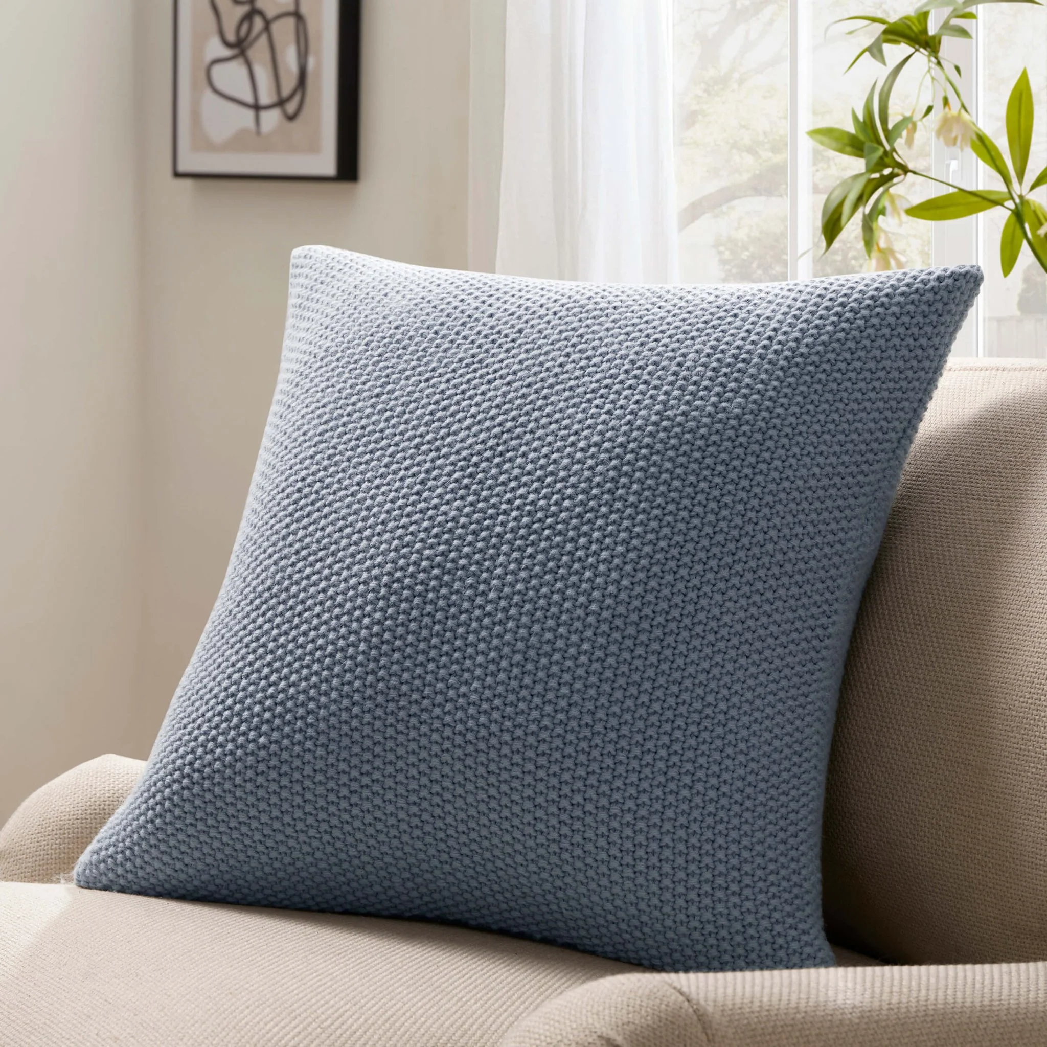 St Ives Knit Sofa Cushion Cover - Dusty Blue - Image 2