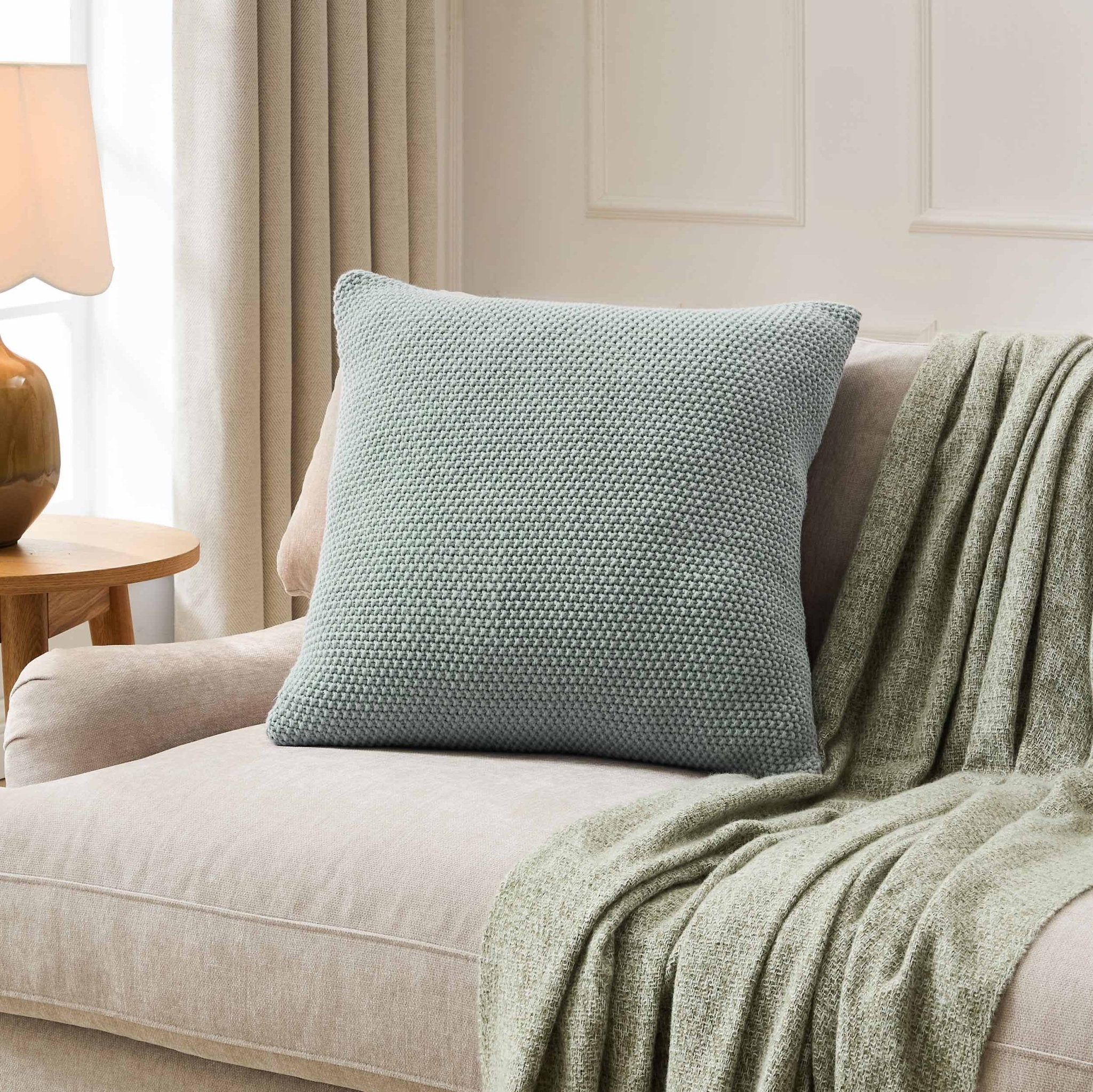 St Ives Knit Sofa Cushion Cover - Dusty Blue - Image 3