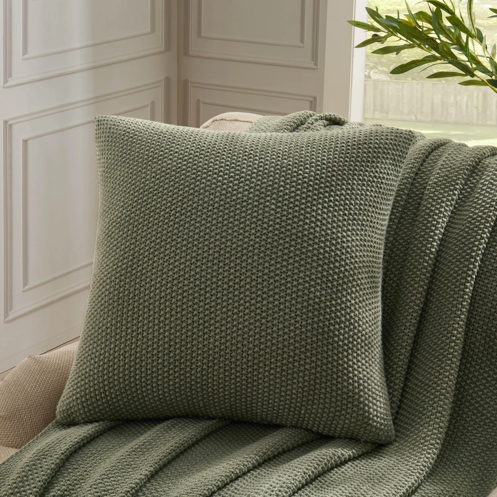 St Ives Knit Sofa Cushion Cover - Green