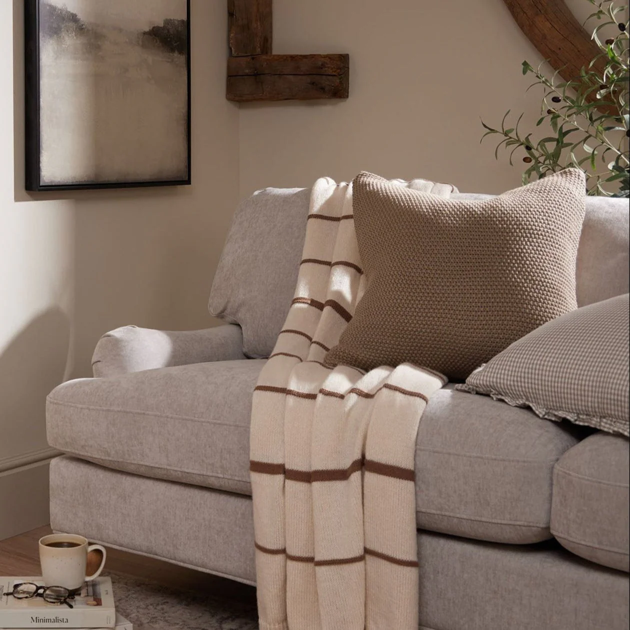 Stripe Knit Sofa Throw - Taupe - Image 2