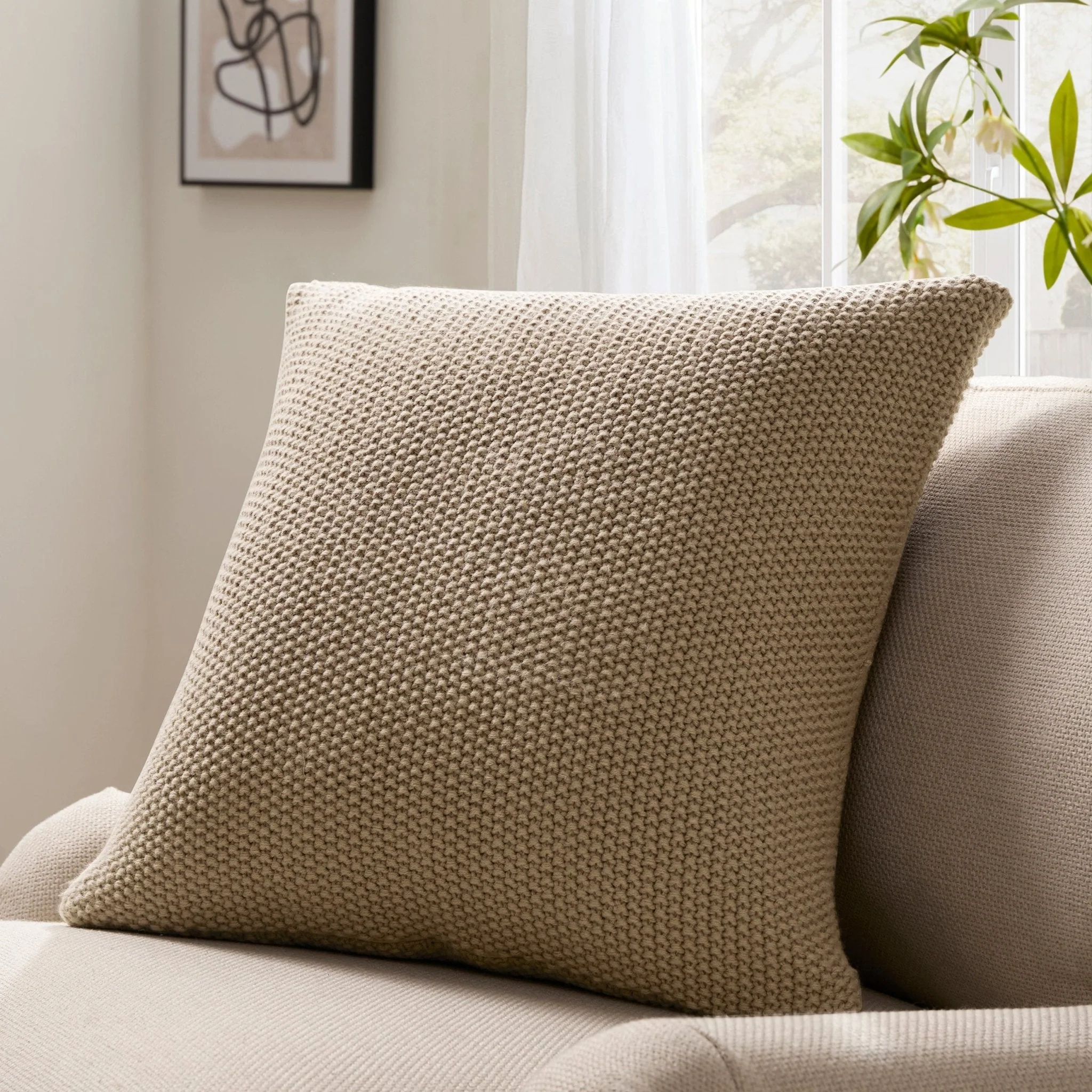 St Ives Knit Sofa Cushion Cover - Taupe - Image 4