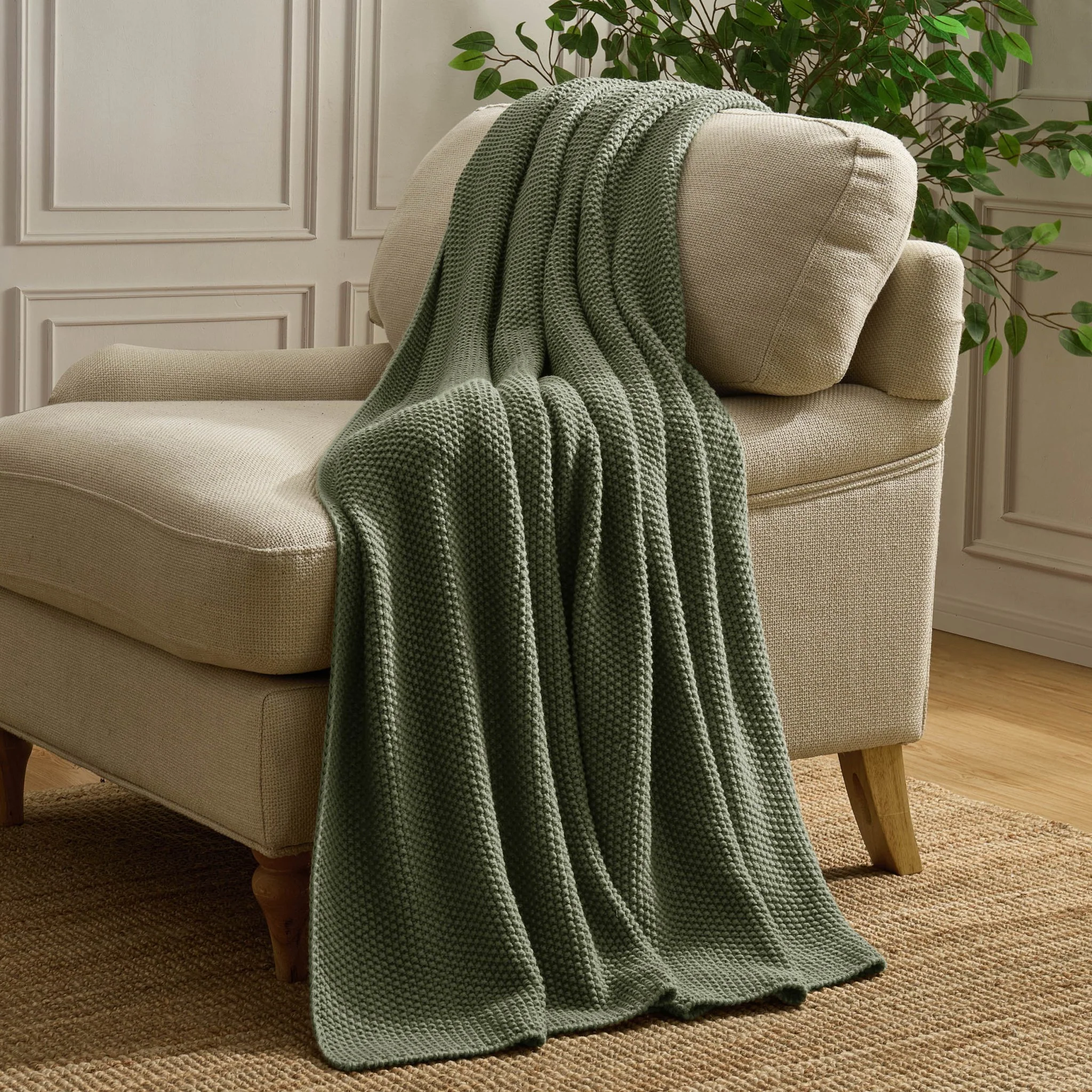 St Ives Knit Sofa Throw - Green