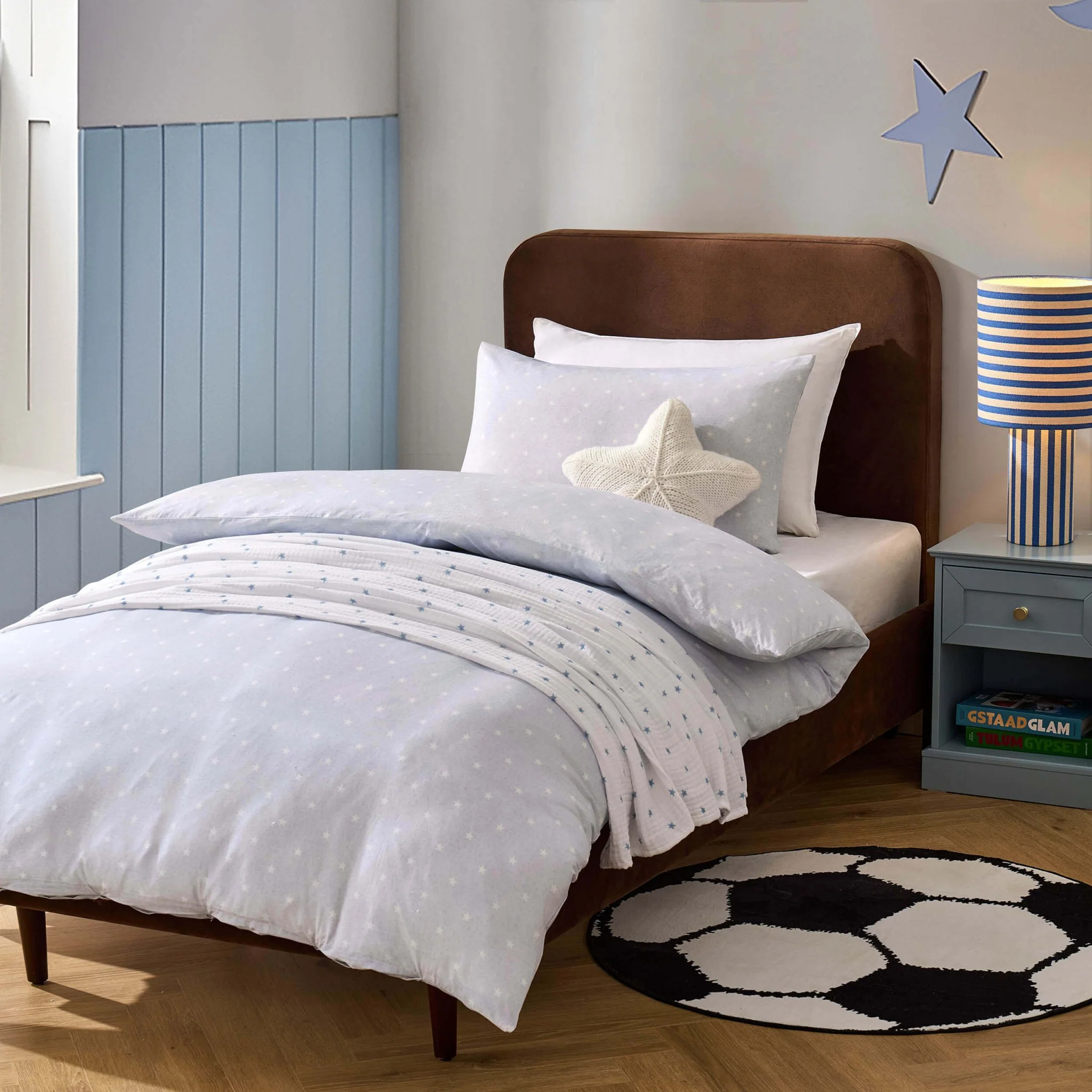 Star 100% Cotton Duvet Cover & Pillowcase set - Light Blue