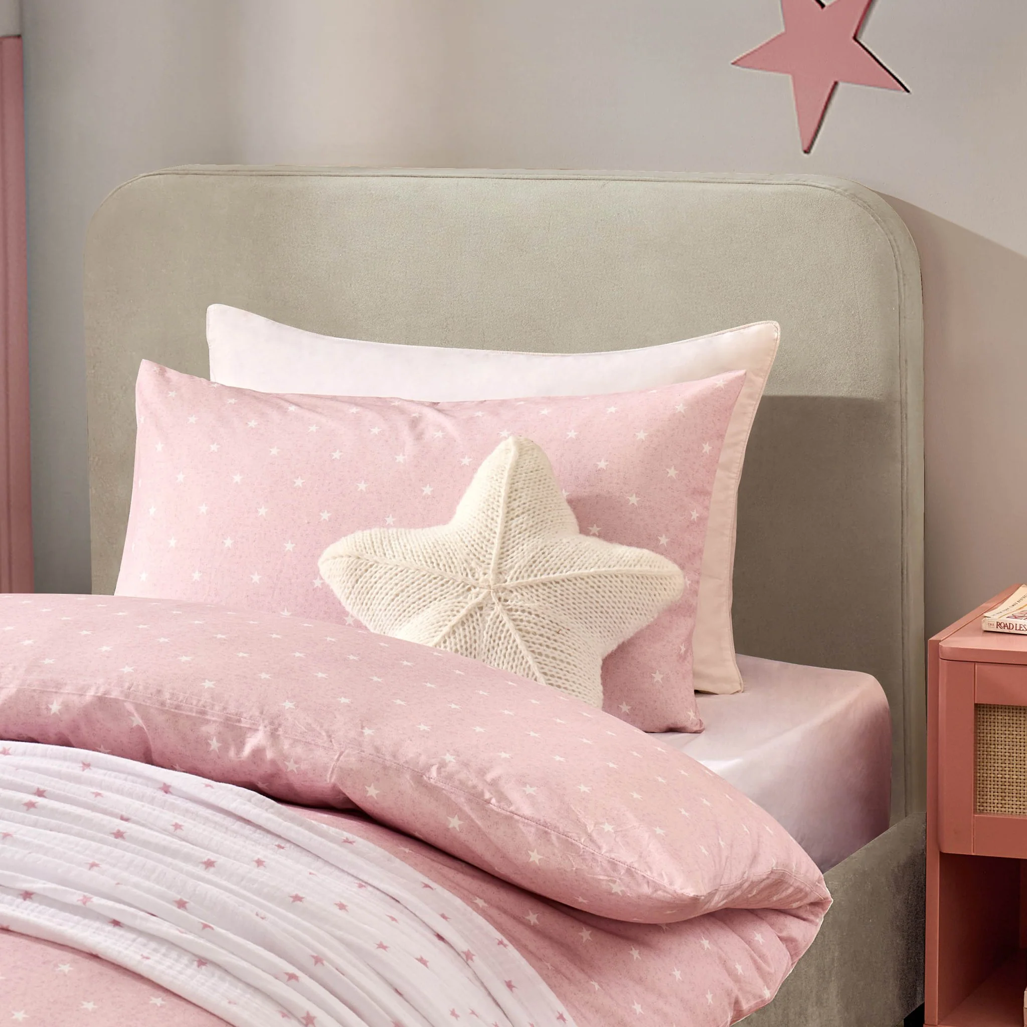 Star 100% Cotton Duvet Cover & Pillowcase set - Light Pink - Image 2