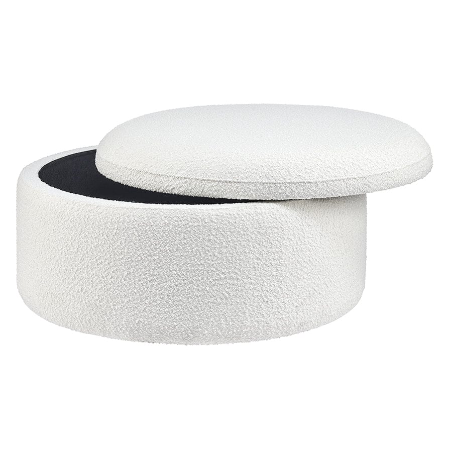 Stockton Boucle Round Storage Pouffe - Off White - Image 4