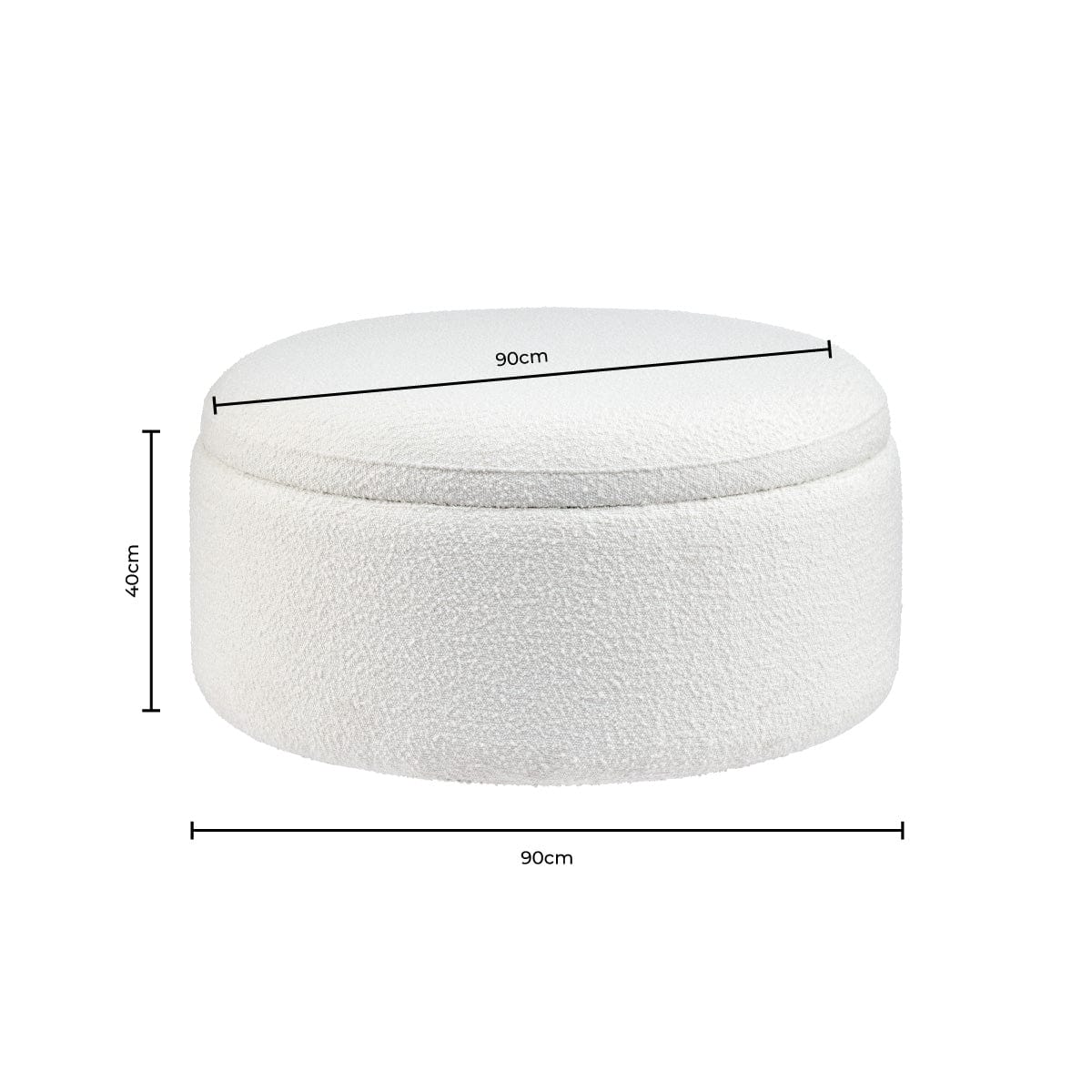 Stockton Boucle Round Storage Pouffe - Off White - Image 6