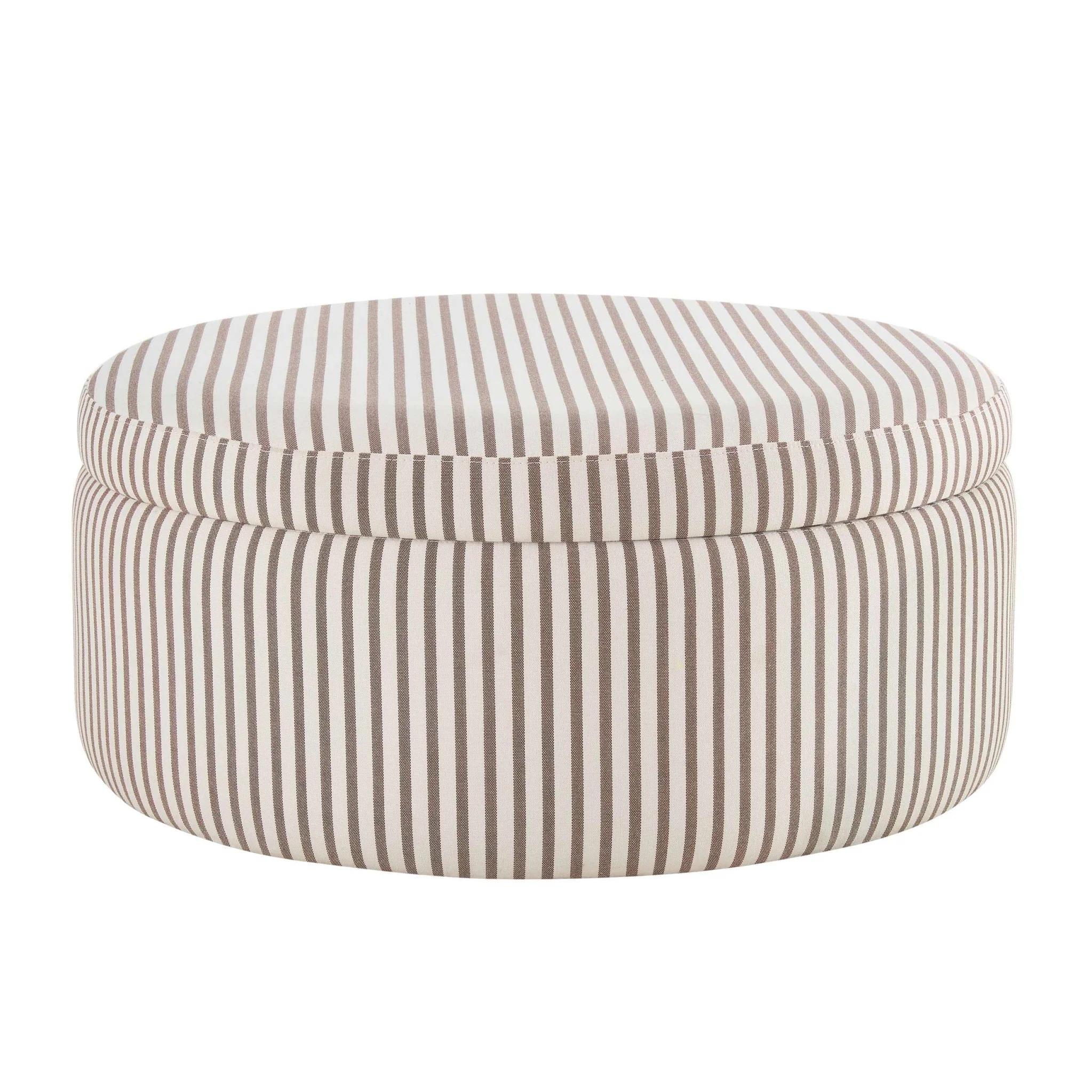 Stockton Round Storage Pouffe - Chocolate Stripe - Image 2