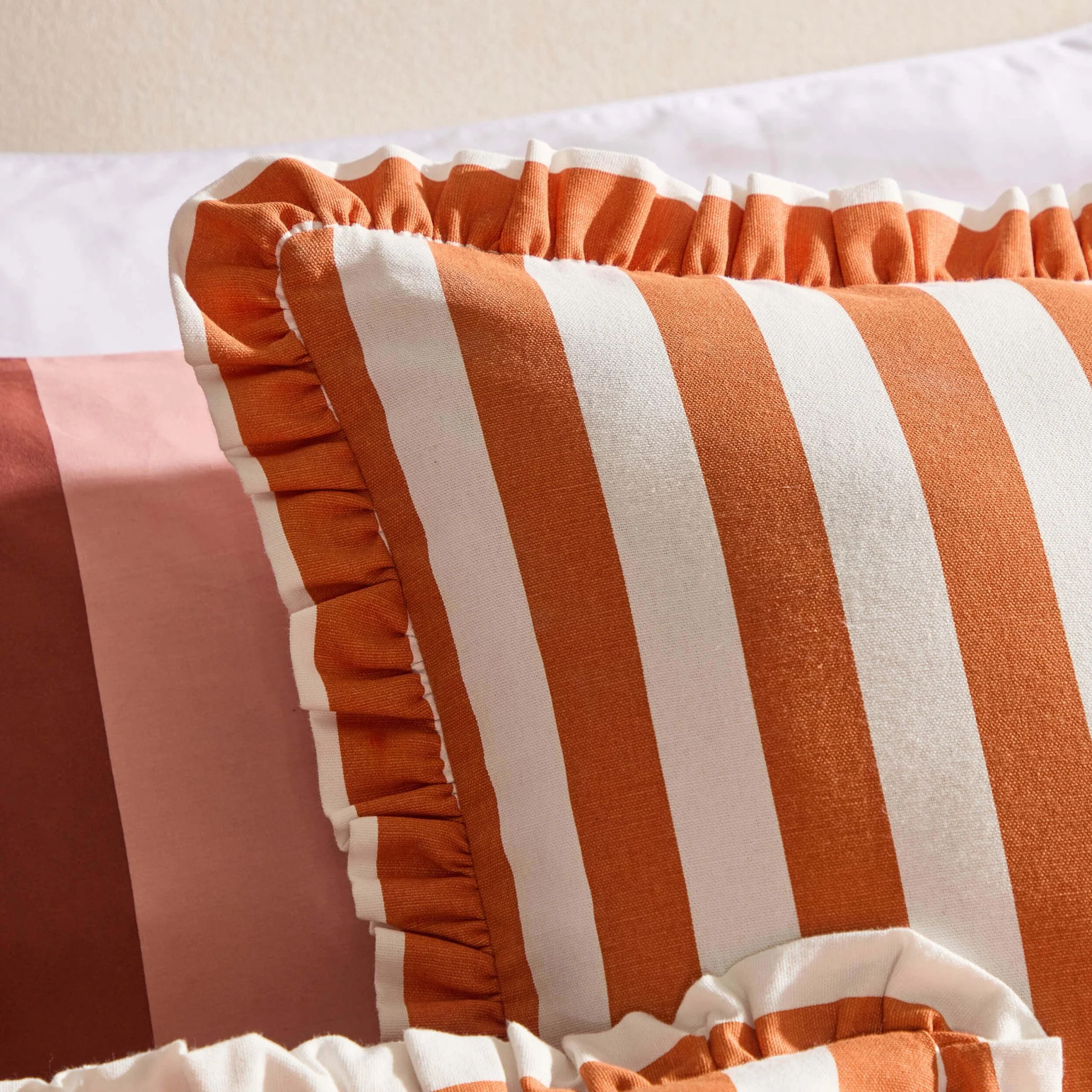 Stripe Frill Edge Cushion Cover - Burnt Orange - Image 2